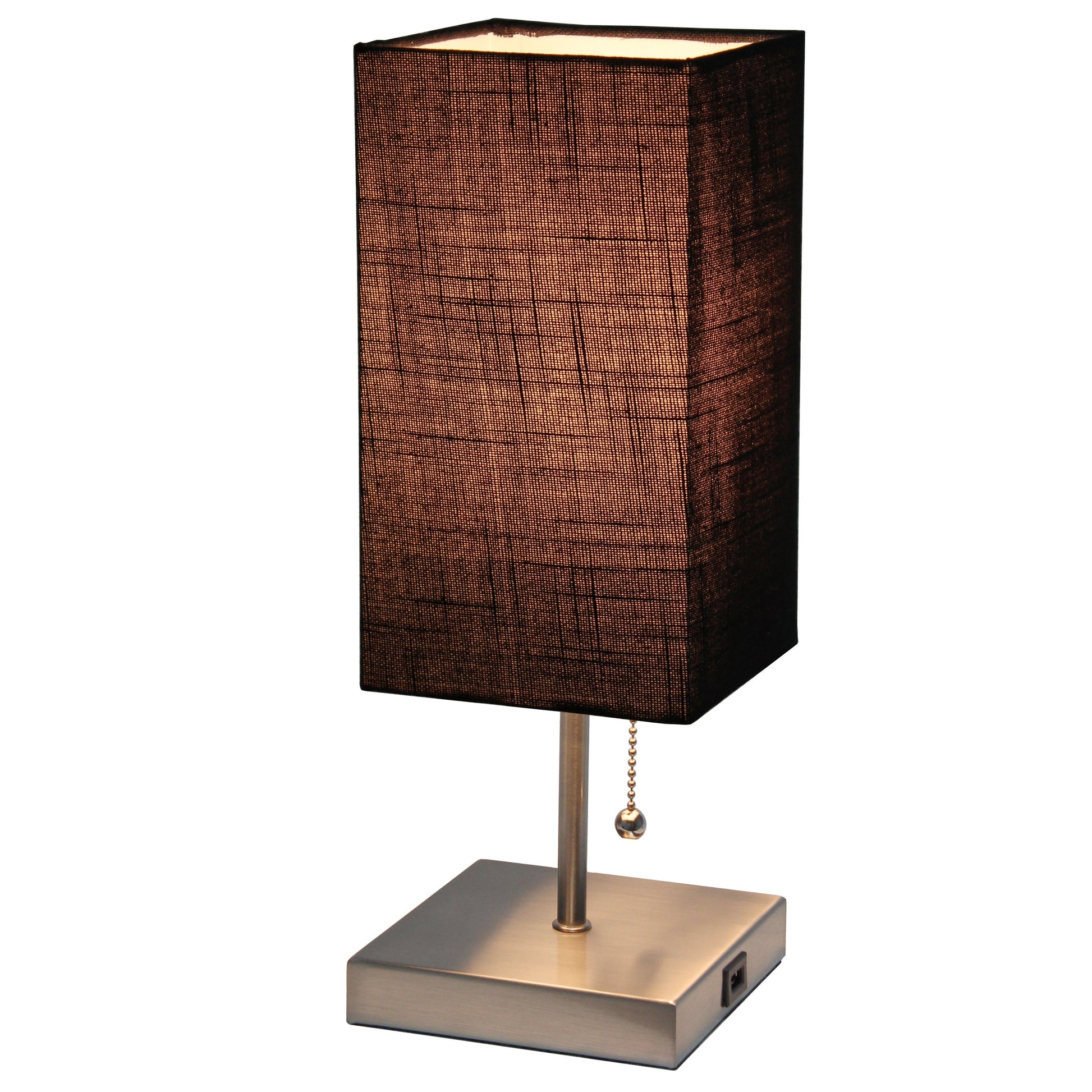 All The Rages Simple Designs Petite Brushed Nickel Stick Lamp With USB Charging Port & Black Fabric Shade