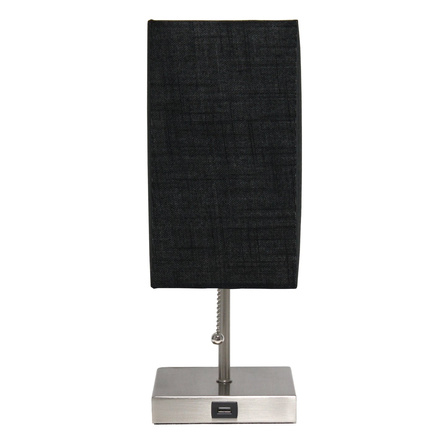 All The Rages Simple Designs Petite Brushed Nickel Stick Lamp With USB Charging Port & Black Fabric Shade
