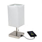 All The Rages Simple Designs Petite Brushed Nickel Stick Lamp With USB Charging Port & White Fabric Shade
