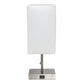 All The Rages Simple Designs Petite Brushed Nickel Stick Lamp With USB Charging Port & White Fabric Shade