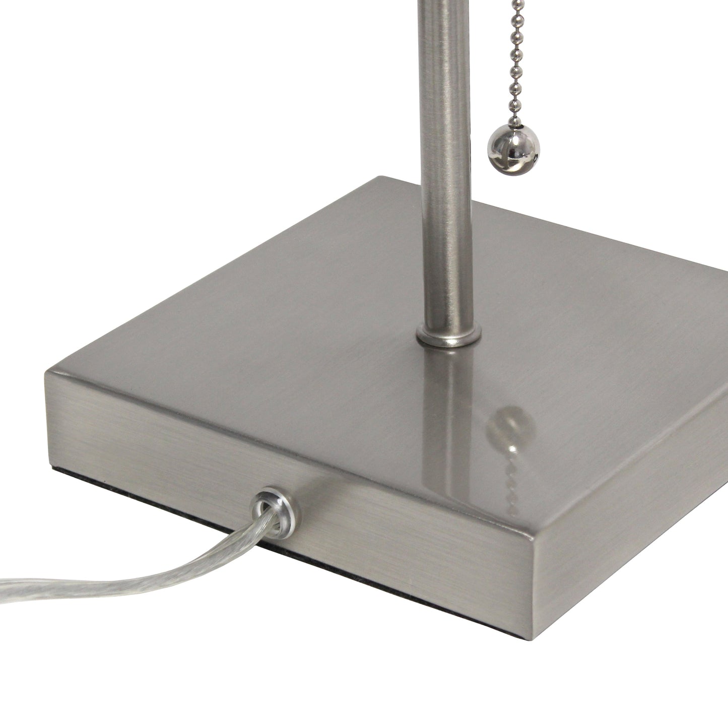 All The Rages Simple Designs Petite Brushed Nickel Stick Lamp With USB Charging Port & White Fabric Shade