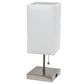 All The Rages Simple Designs Petite Brushed Nickel Stick Lamp With USB Charging Port & White Fabric Shade
