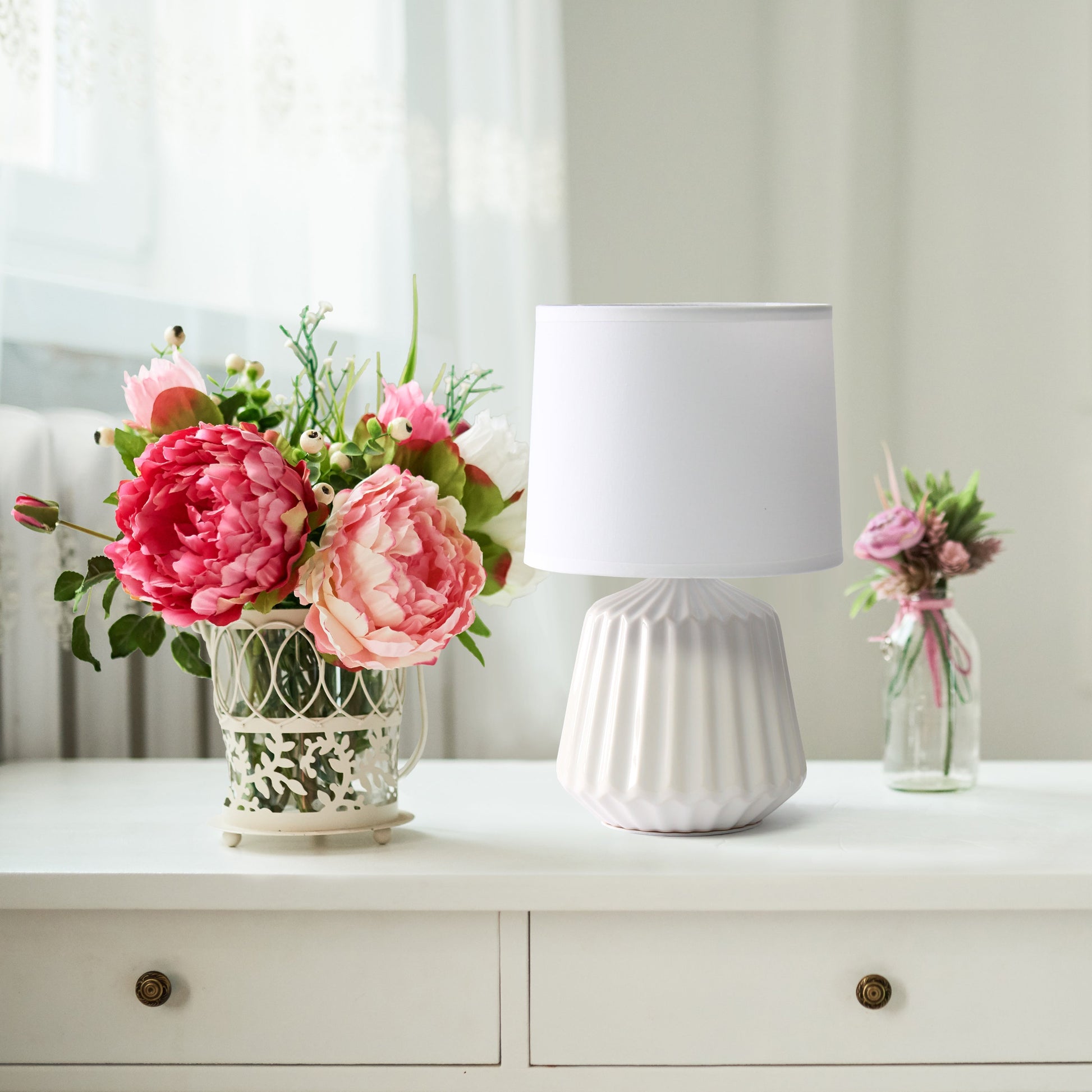 All The Rages Simple Designs Petite Off White Pleated Base Table Lamp
