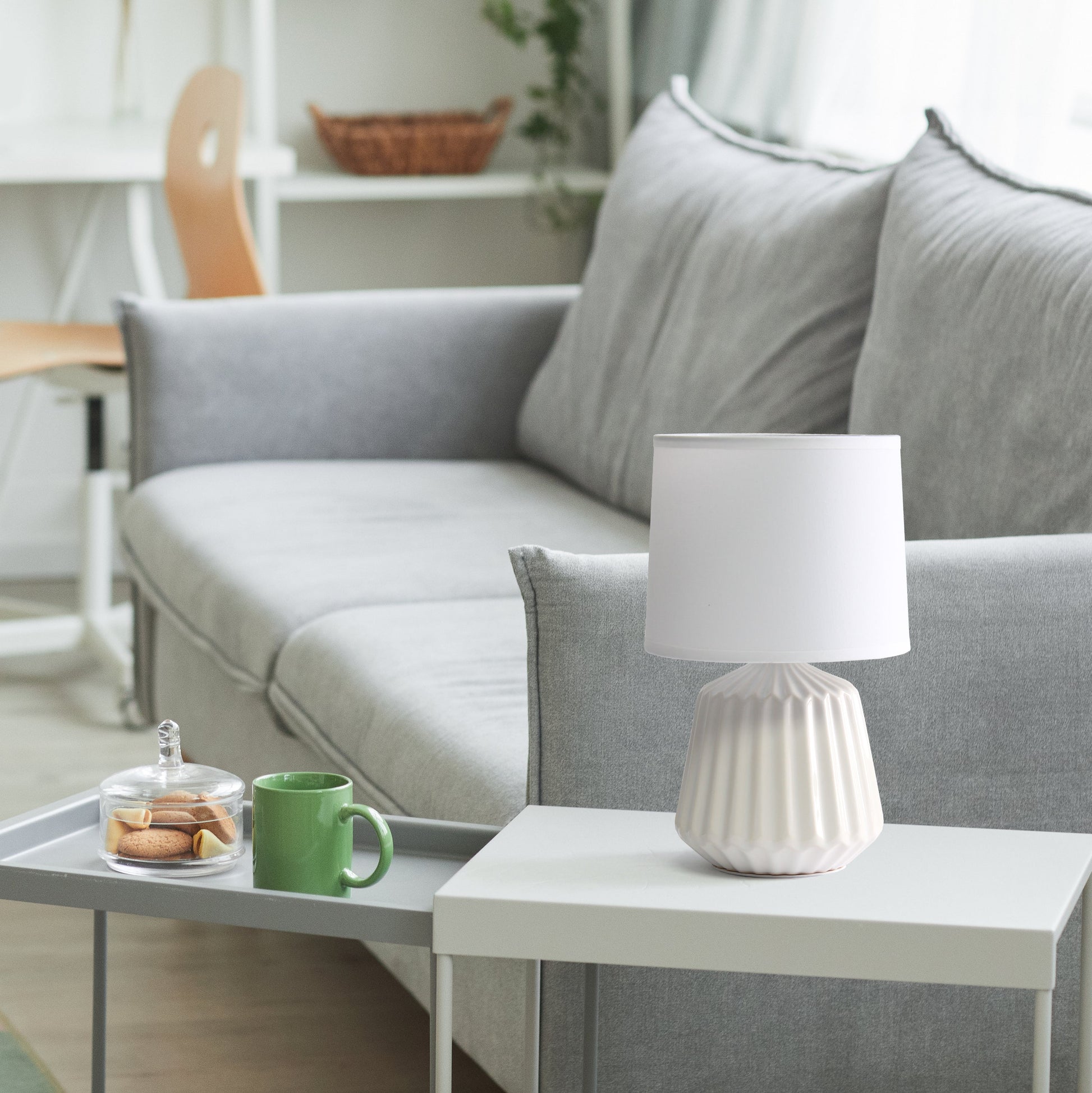 All The Rages Simple Designs Petite Off White Pleated Base Table Lamp