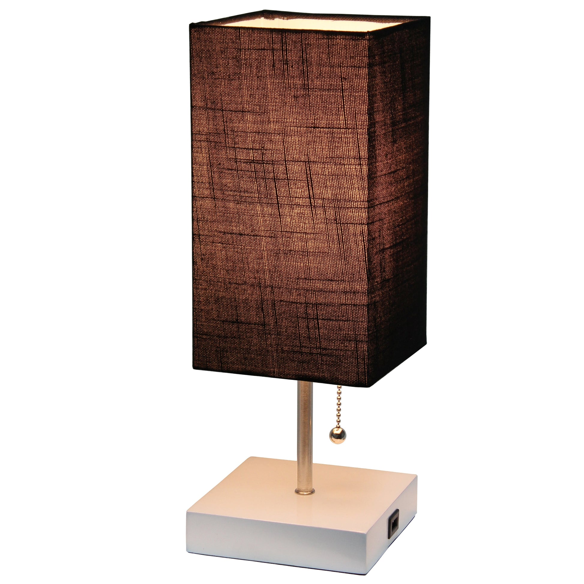 All The Rages Simple Designs Petite White Stick Lamp With USB Charging Port & Black Fabric Shade