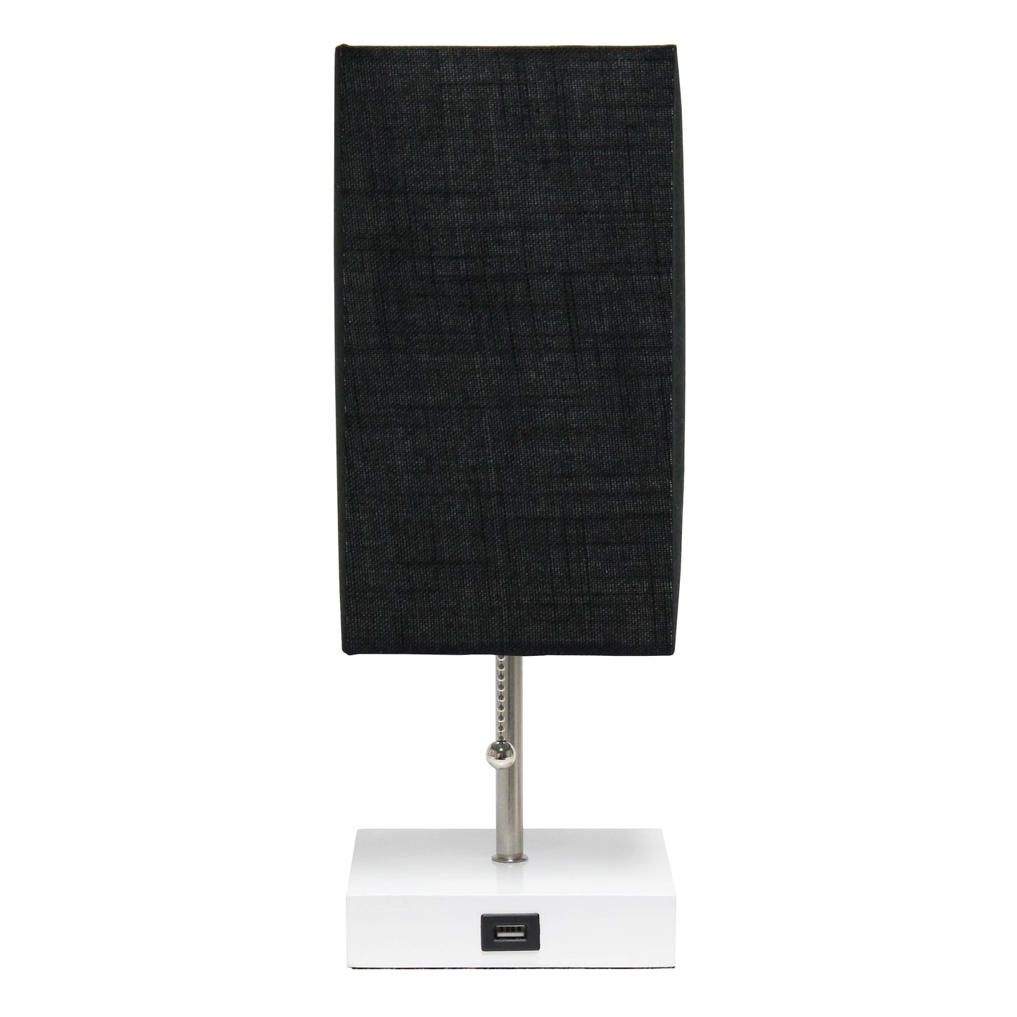 All The Rages Simple Designs Petite White Stick Lamp With USB Charging Port & Black Fabric Shade