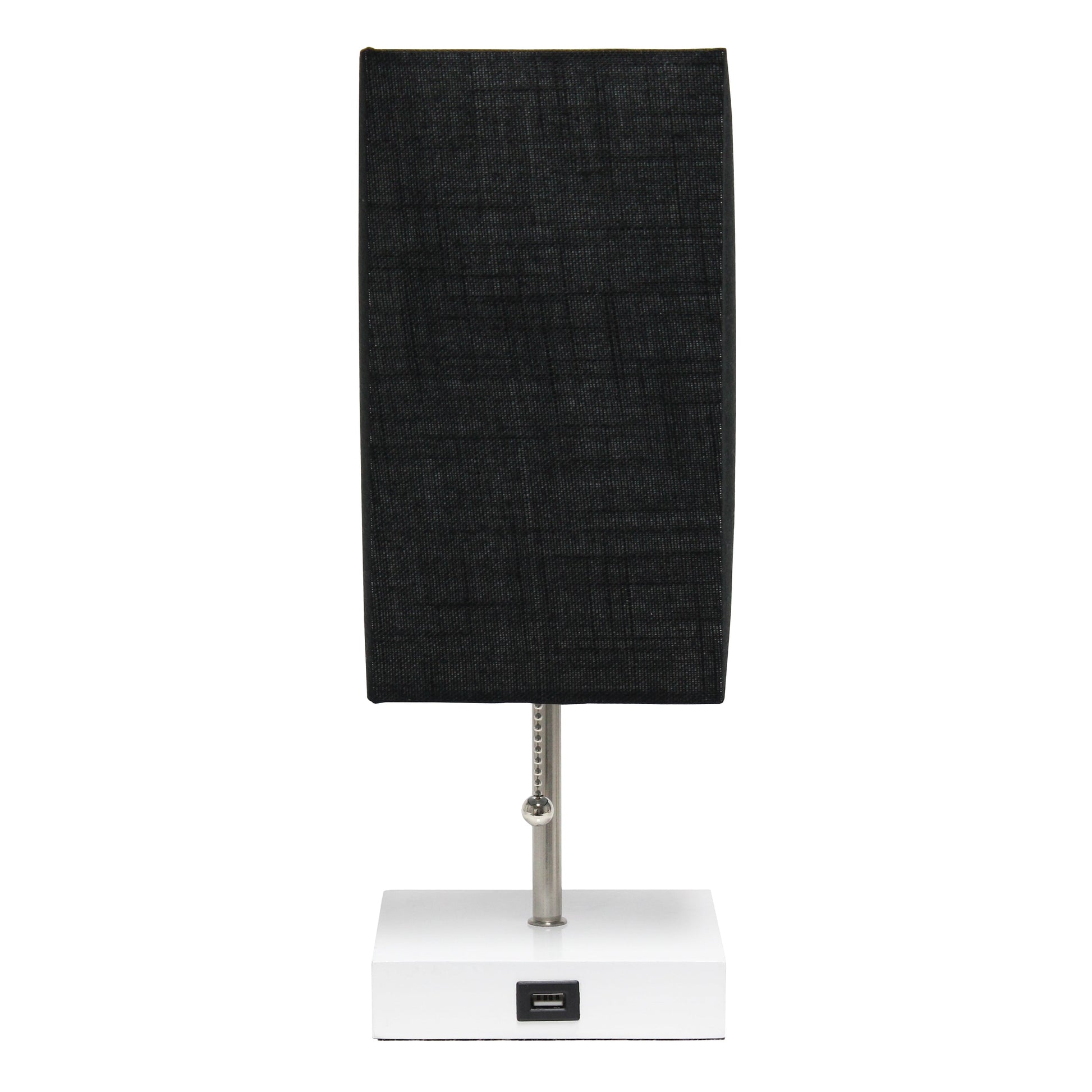 All The Rages Simple Designs Petite White Stick Lamp With USB Charging Port & Black Fabric Shade