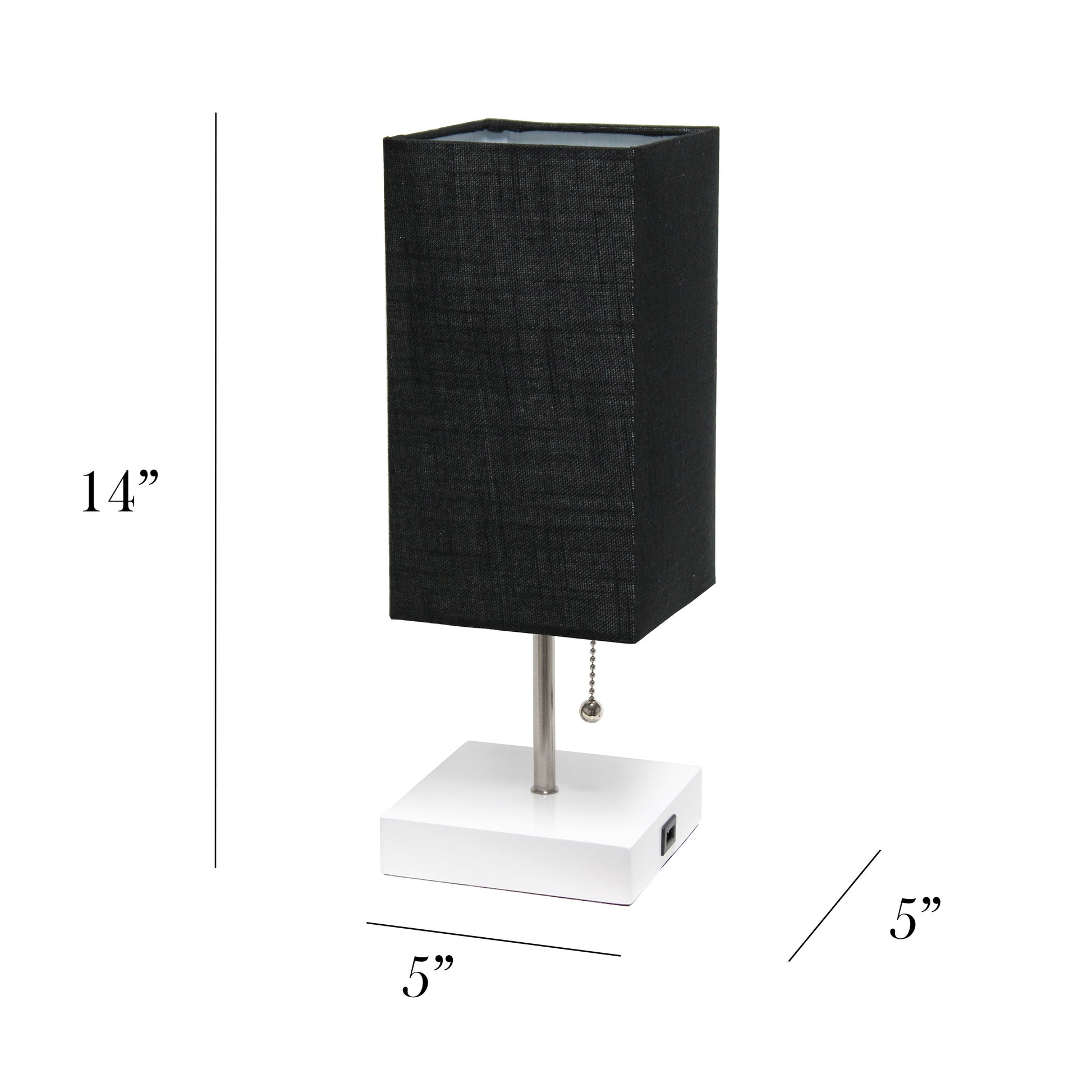 All The Rages Simple Designs Petite White Stick Lamp With USB Charging Port & Black Fabric Shade