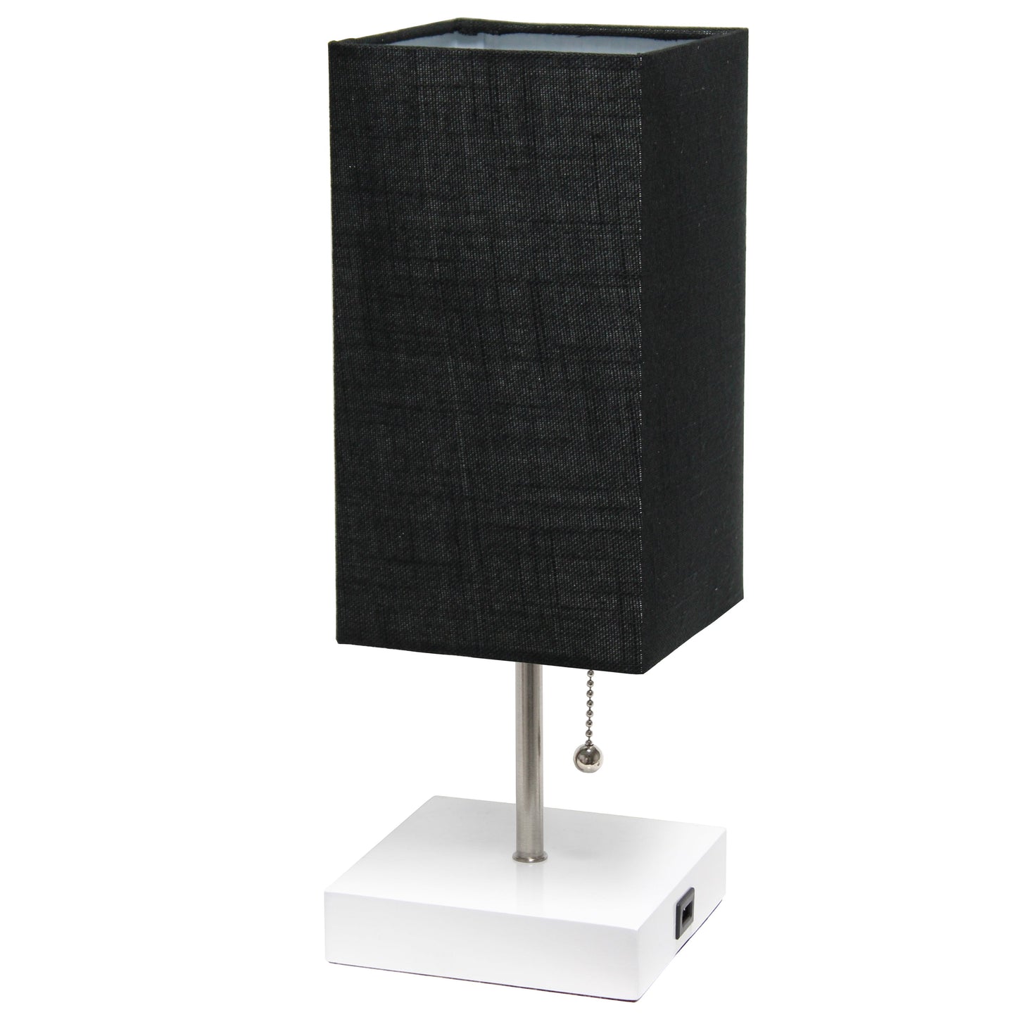 All The Rages Simple Designs Petite White Stick Lamp With USB Charging Port & Black Fabric Shade