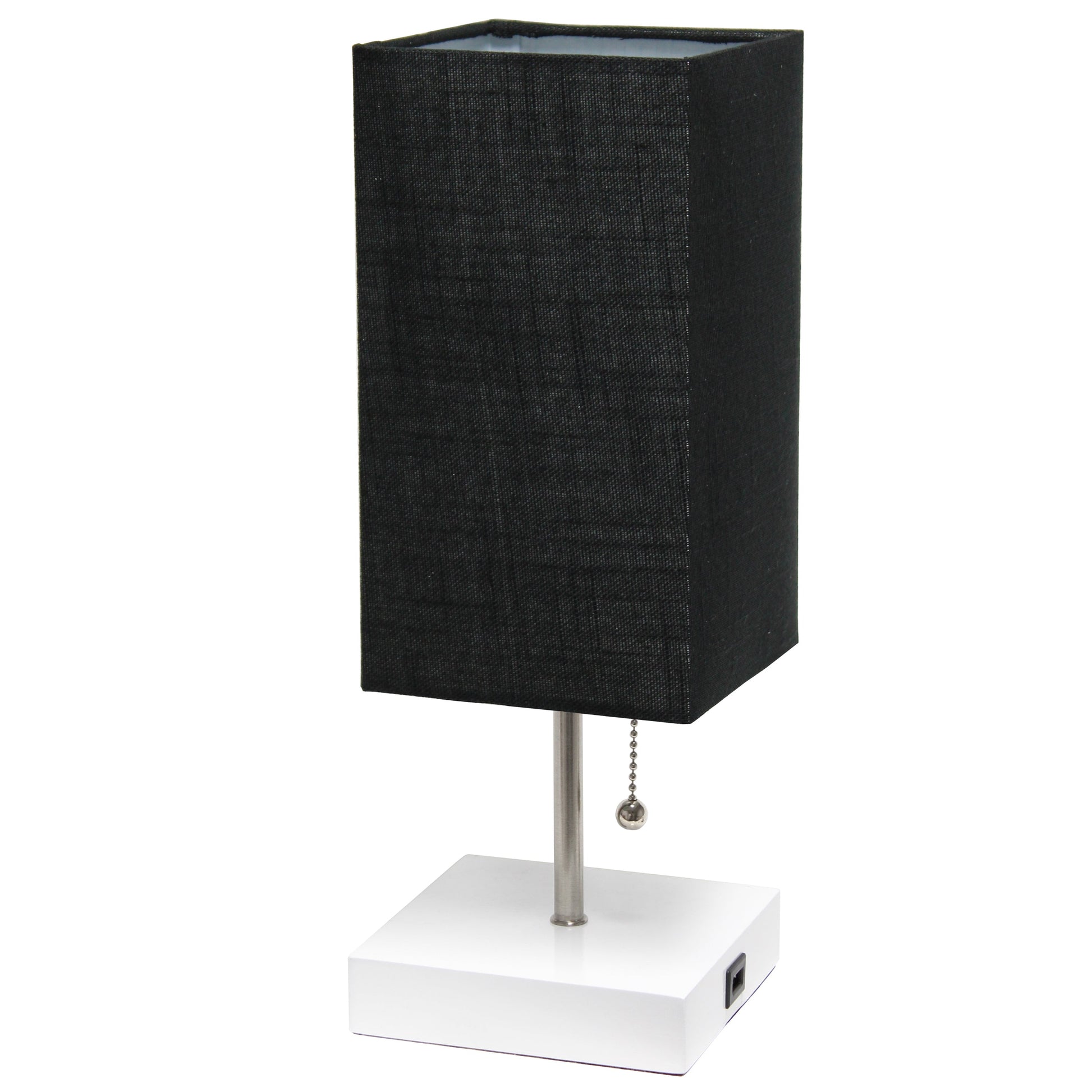 All The Rages Simple Designs Petite White Stick Lamp With USB Charging Port & Black Fabric Shade