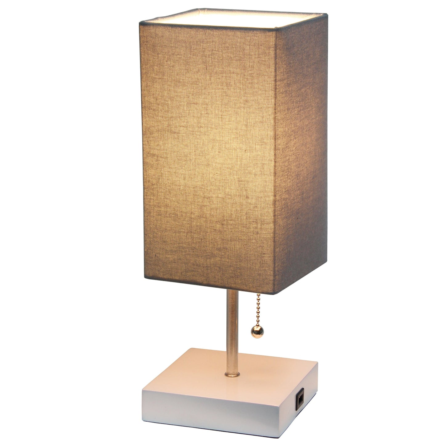 All The Rages Simple Designs Petite White Stick Lamp With USB Charging Port & Gray Fabric Shade