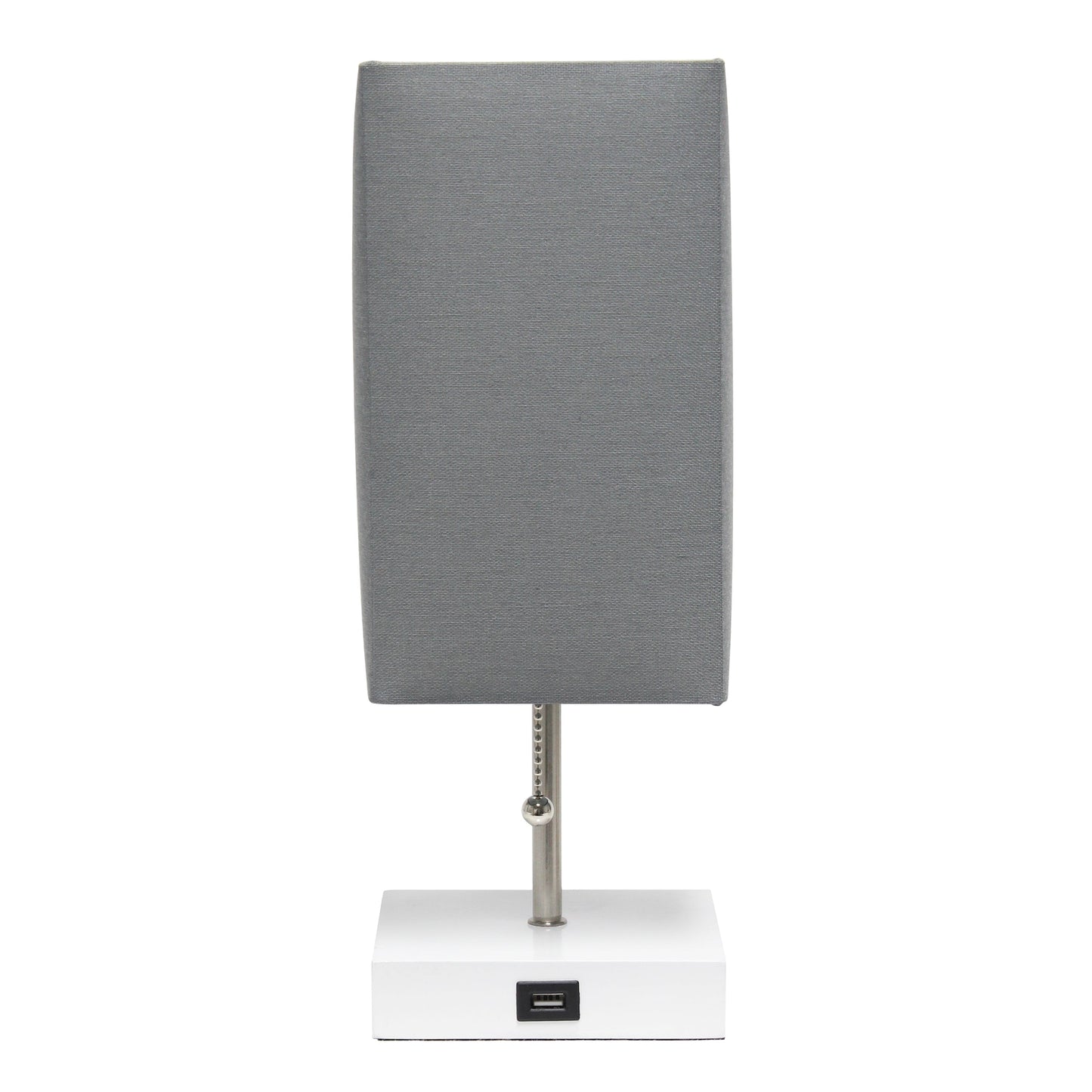 All The Rages Simple Designs Petite White Stick Lamp With USB Charging Port & Gray Fabric Shade