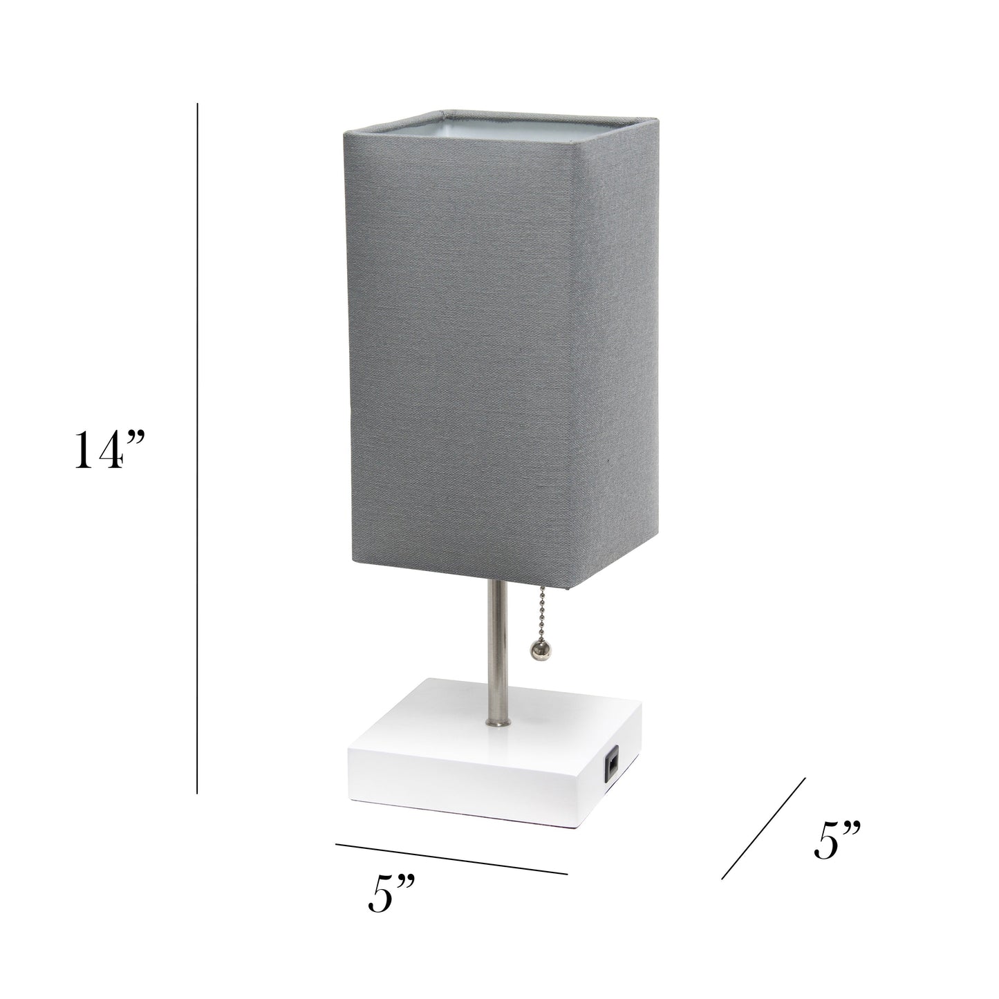 All The Rages Simple Designs Petite White Stick Lamp With USB Charging Port & Gray Fabric Shade