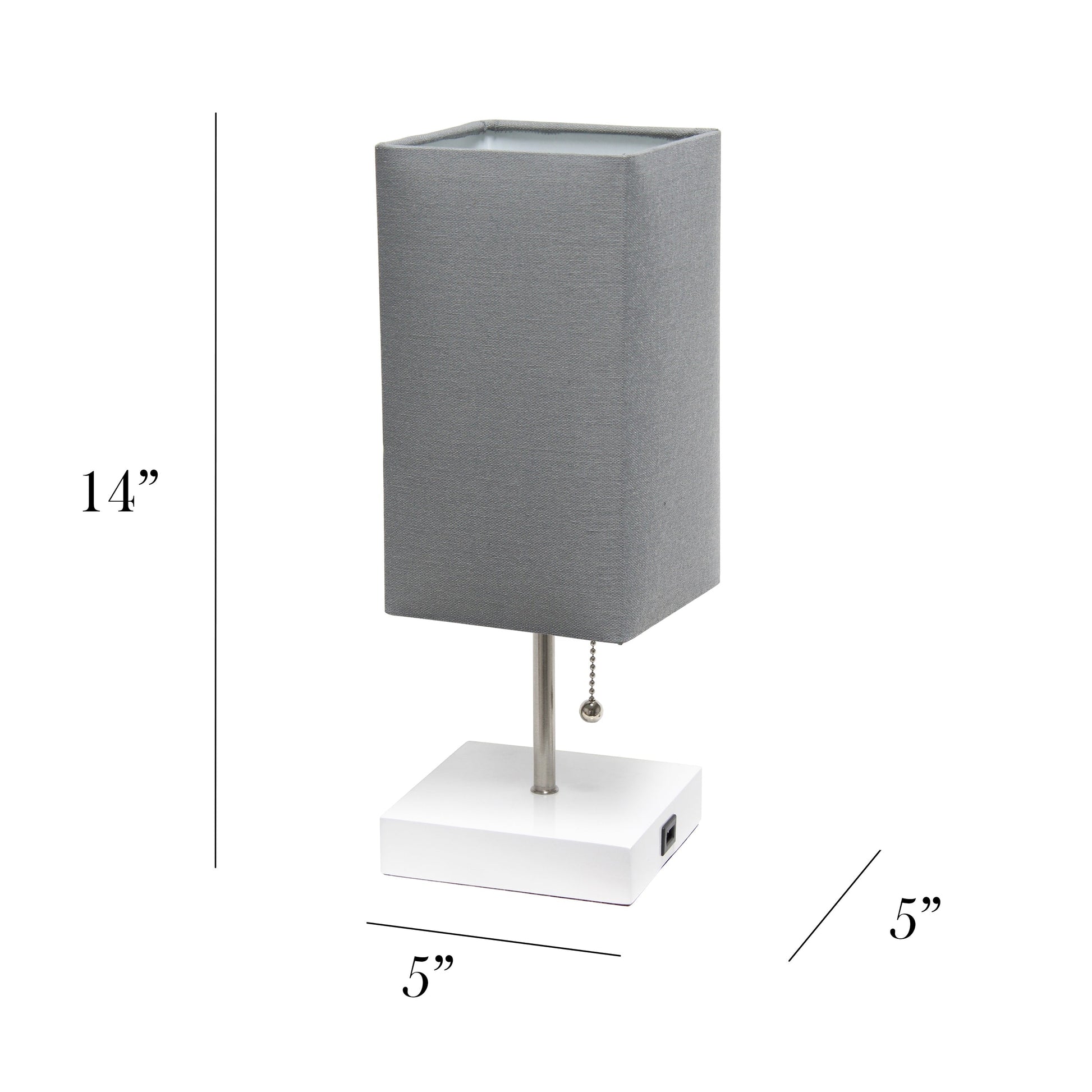 All The Rages Simple Designs Petite White Stick Lamp With USB Charging Port & Gray Fabric Shade