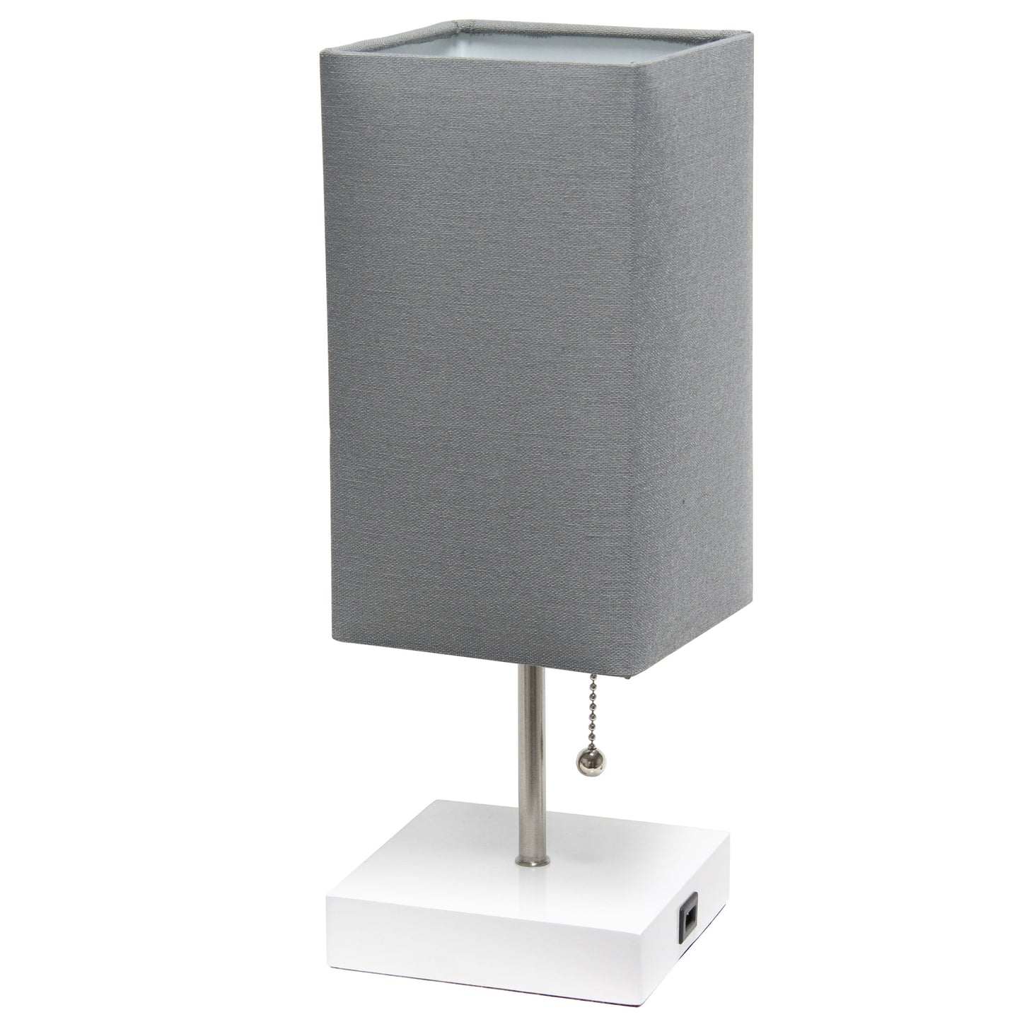 All The Rages Simple Designs Petite White Stick Lamp With USB Charging Port & Gray Fabric Shade