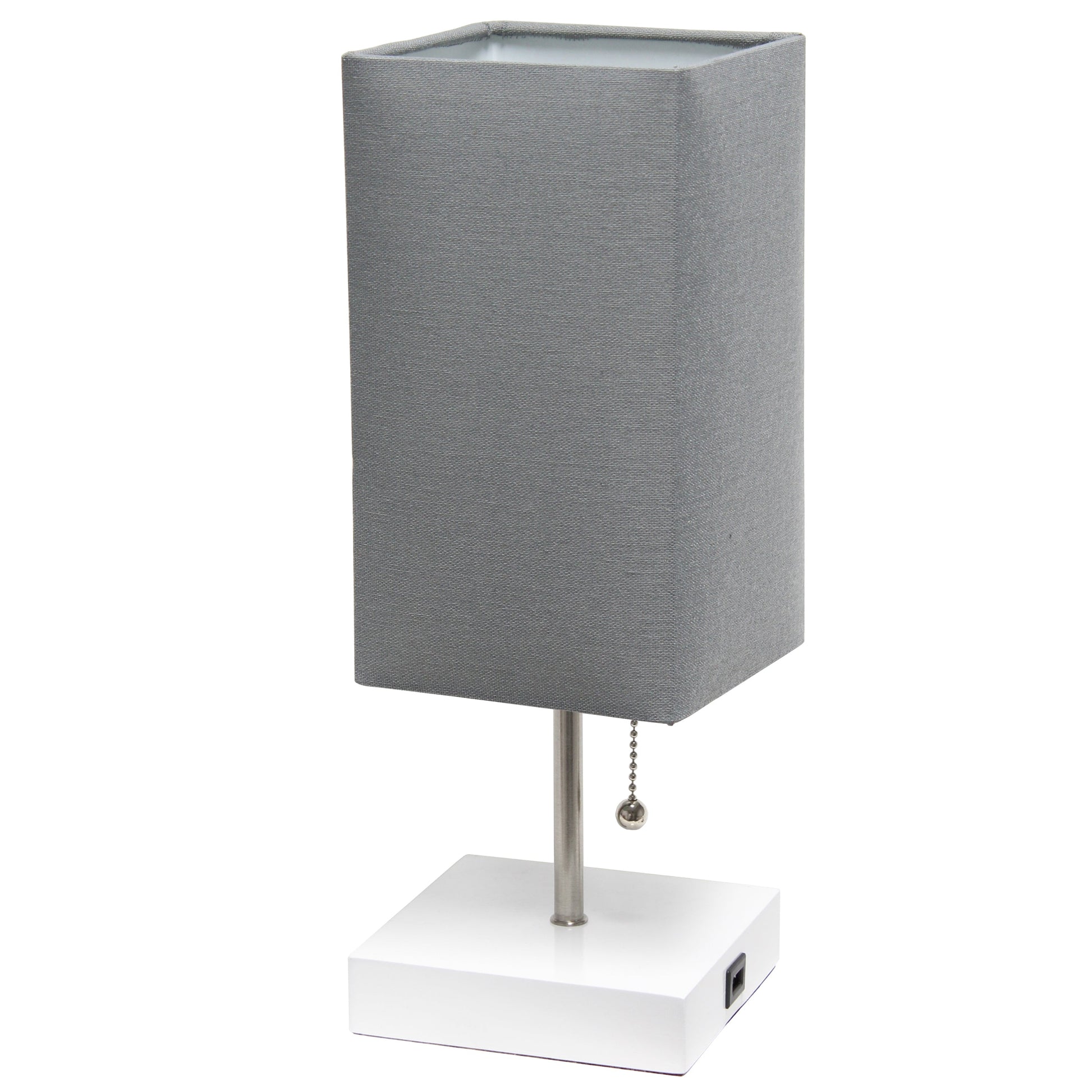 All The Rages Simple Designs Petite White Stick Lamp With USB Charging Port & Gray Fabric Shade