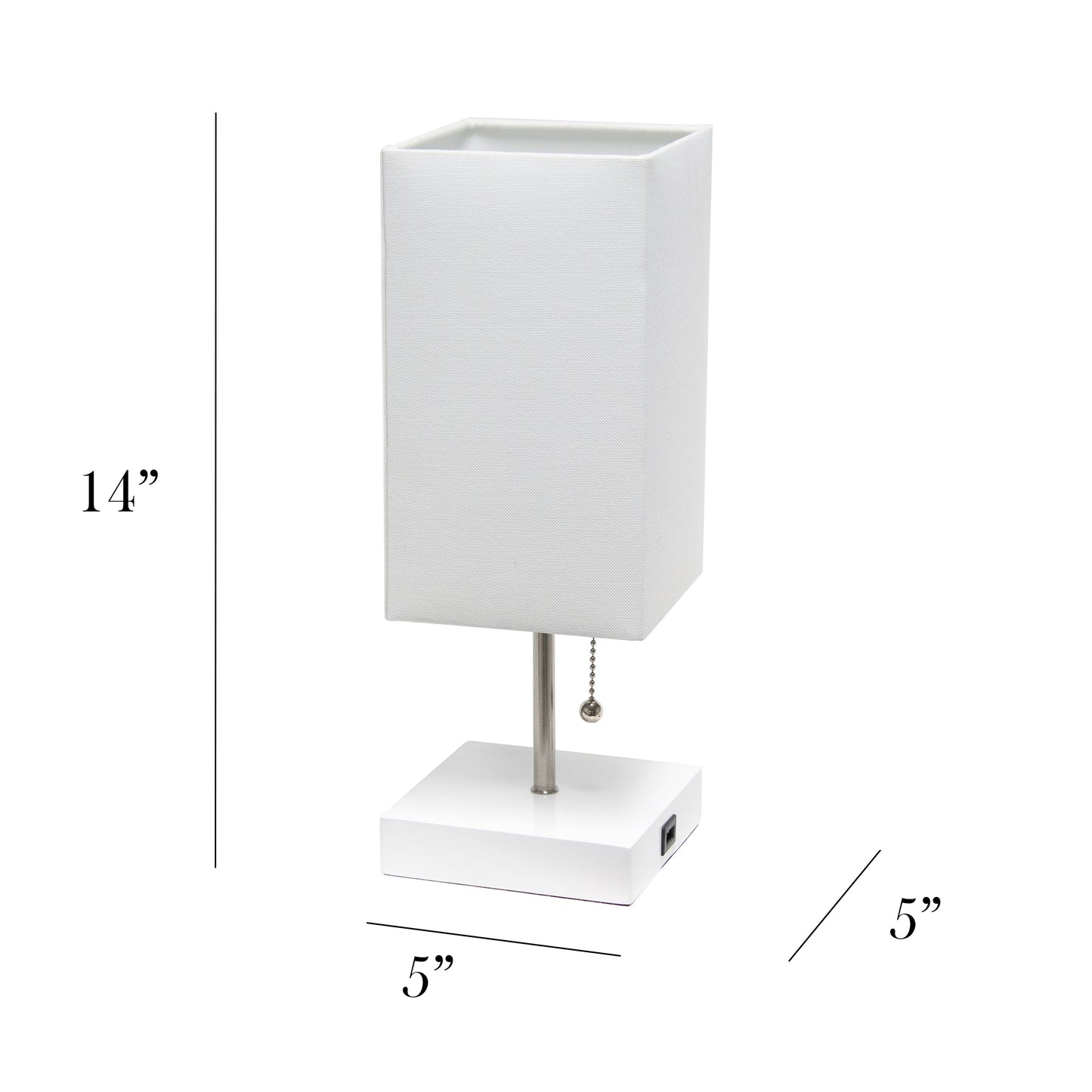 All The Rages Simple Designs Petite White Stick Lamp With USB Charging Port & White Fabric Shade