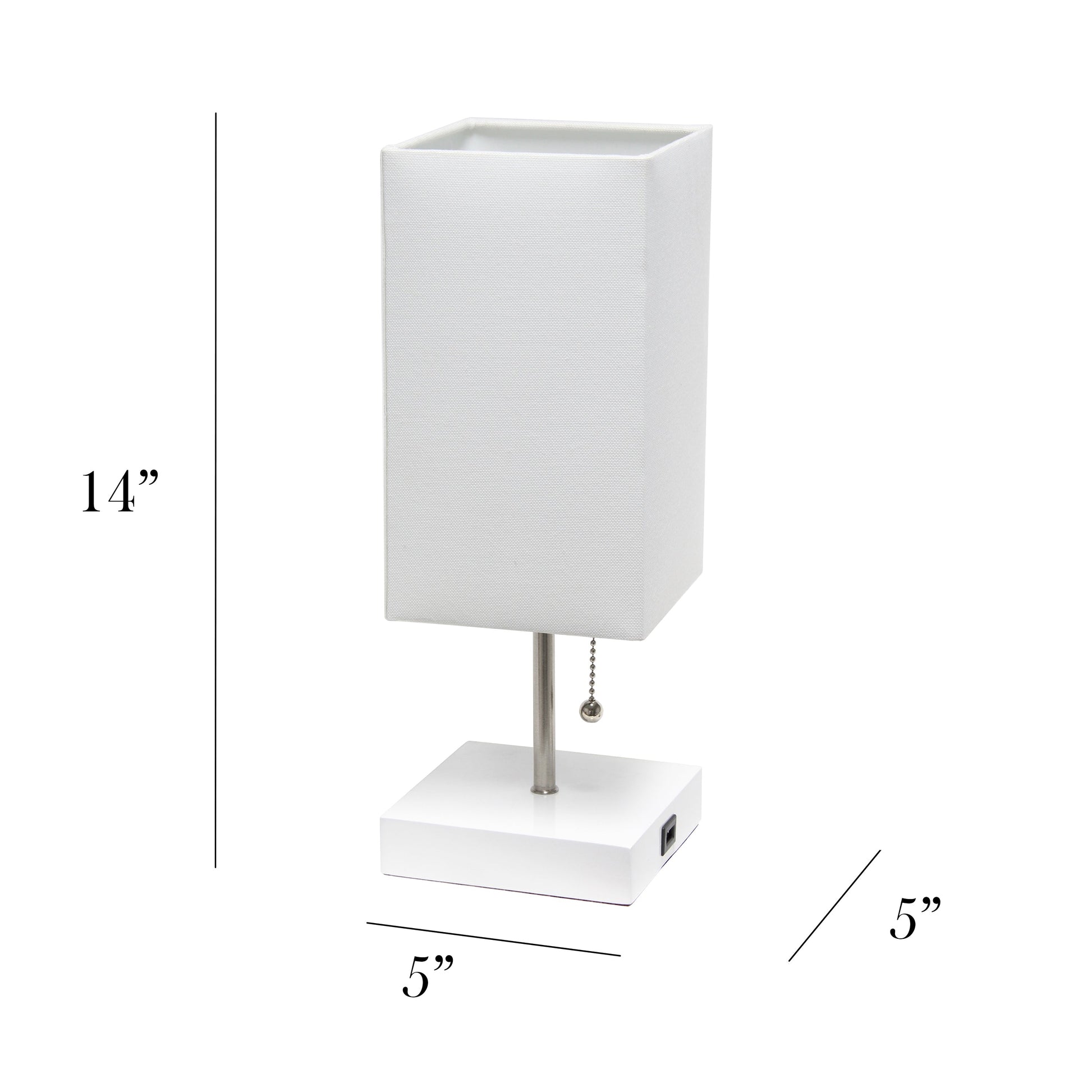 All The Rages Simple Designs Petite White Stick Lamp With USB Charging Port & White Fabric Shade