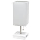 All The Rages Simple Designs Petite White Stick Lamp With USB Charging Port & White Fabric Shade