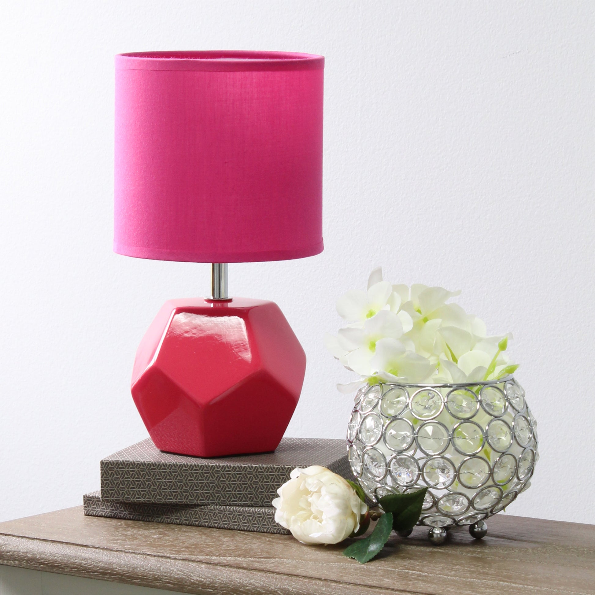 All The Rages Simple Designs Pink Round Prism Mini Table Lamp With Matching Fabric Shade