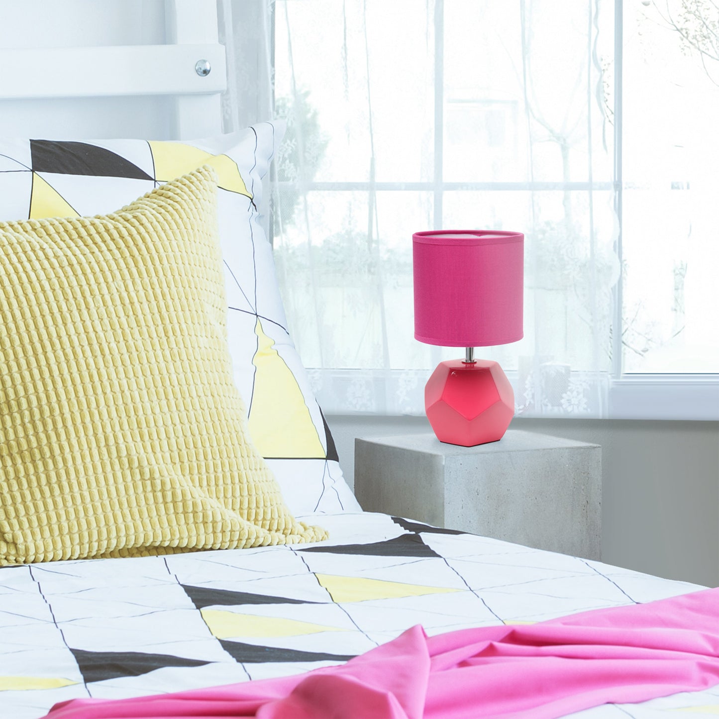 All The Rages Simple Designs Pink Round Prism Mini Table Lamp With Matching Fabric Shade