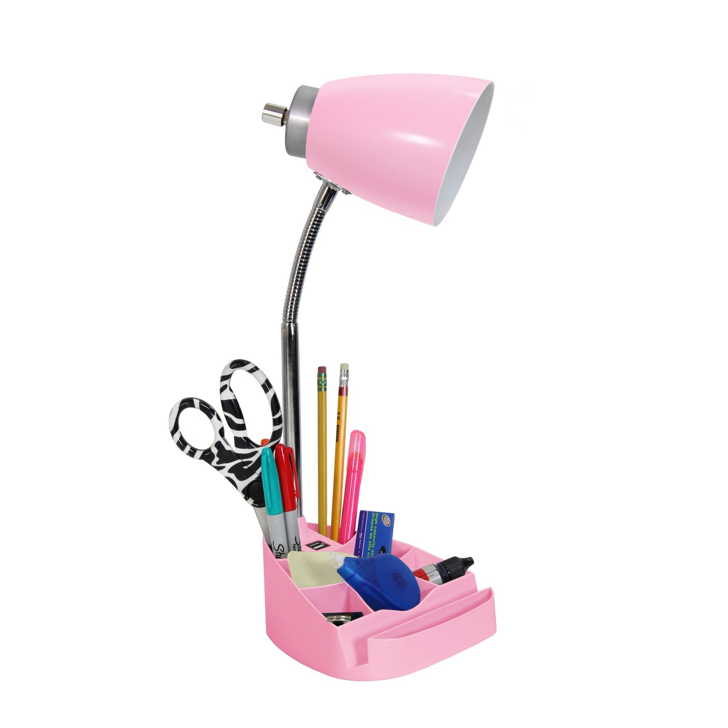 All The Rages Simple Designs Pink Semi-Flexible Desk Lamp With iPad Tablet Stand Book Holder & USB Charging Outlet