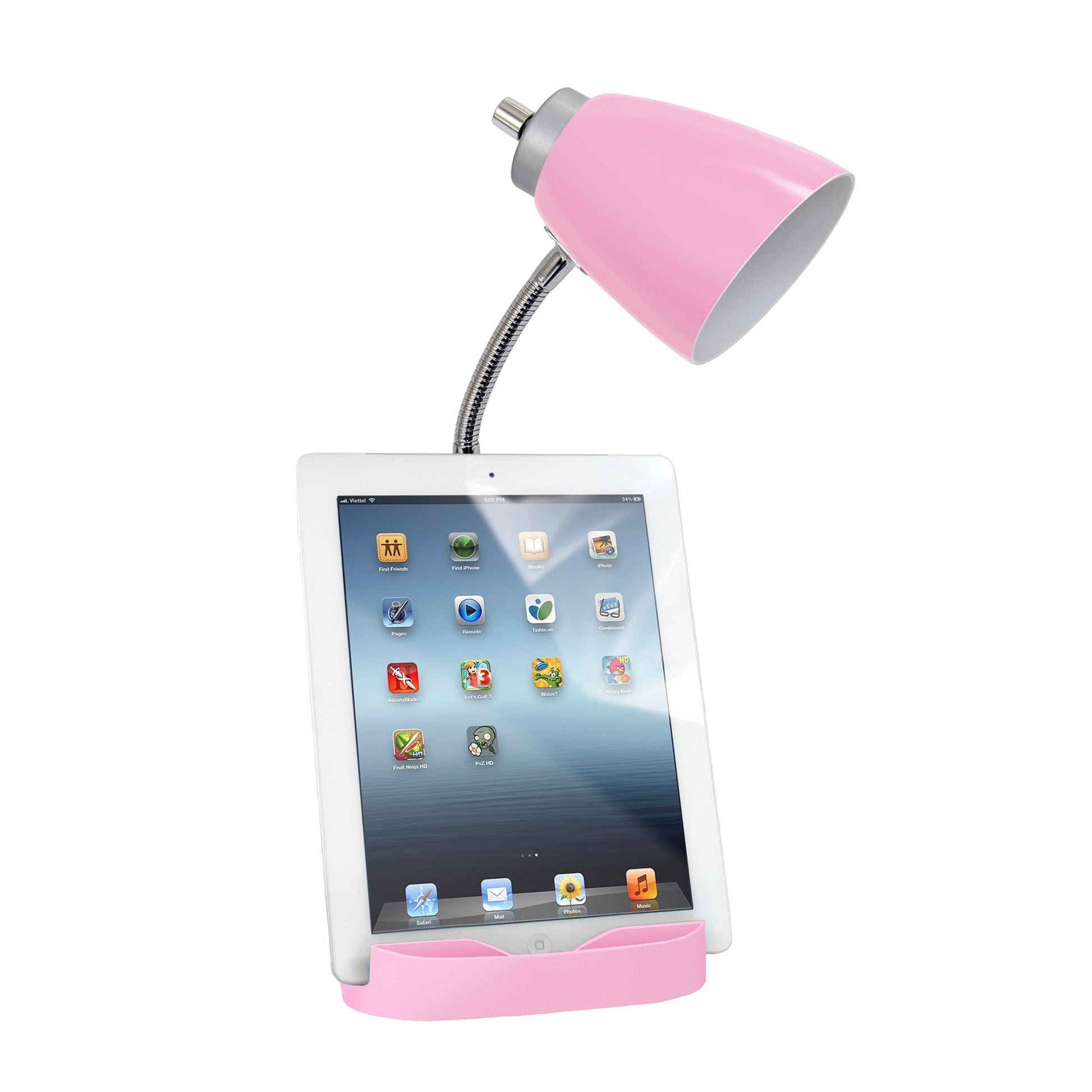 All The Rages Simple Designs Pink Semi-Flexible Desk Lamp With iPad Tablet Stand Book Holder & USB Charging Outlet