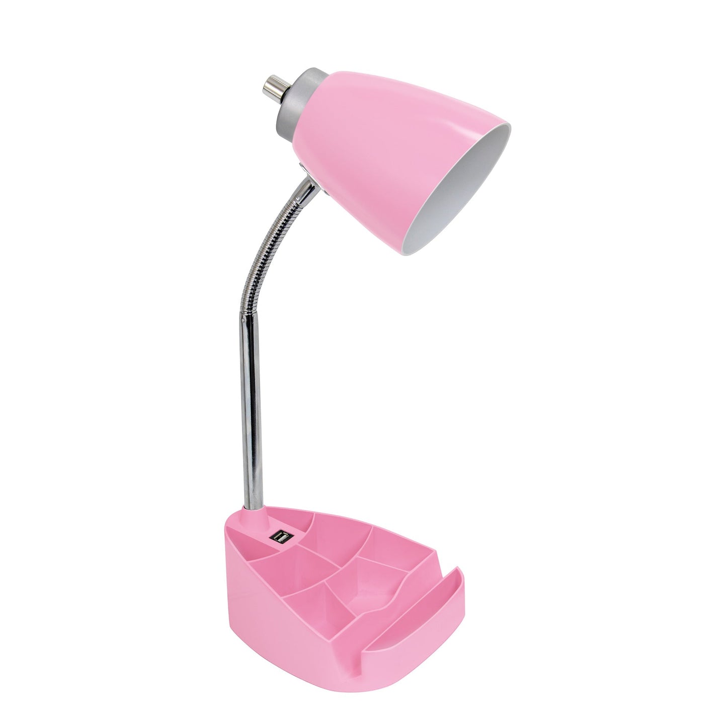 All The Rages Simple Designs Pink Semi-Flexible Desk Lamp With iPad Tablet Stand Book Holder & USB Charging Outlet