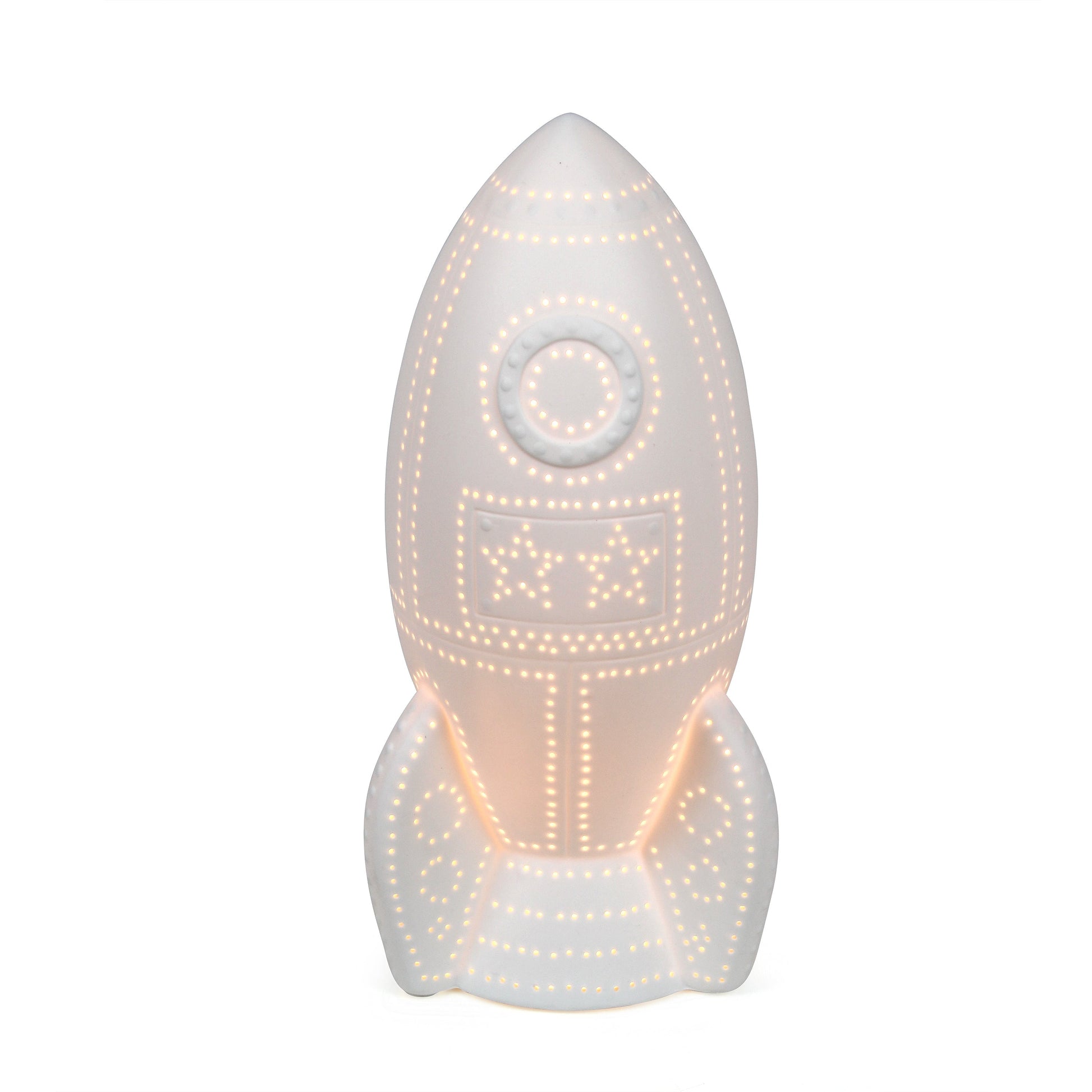 All The Rages Simple Designs Porcelain Rocketship Table Lamp