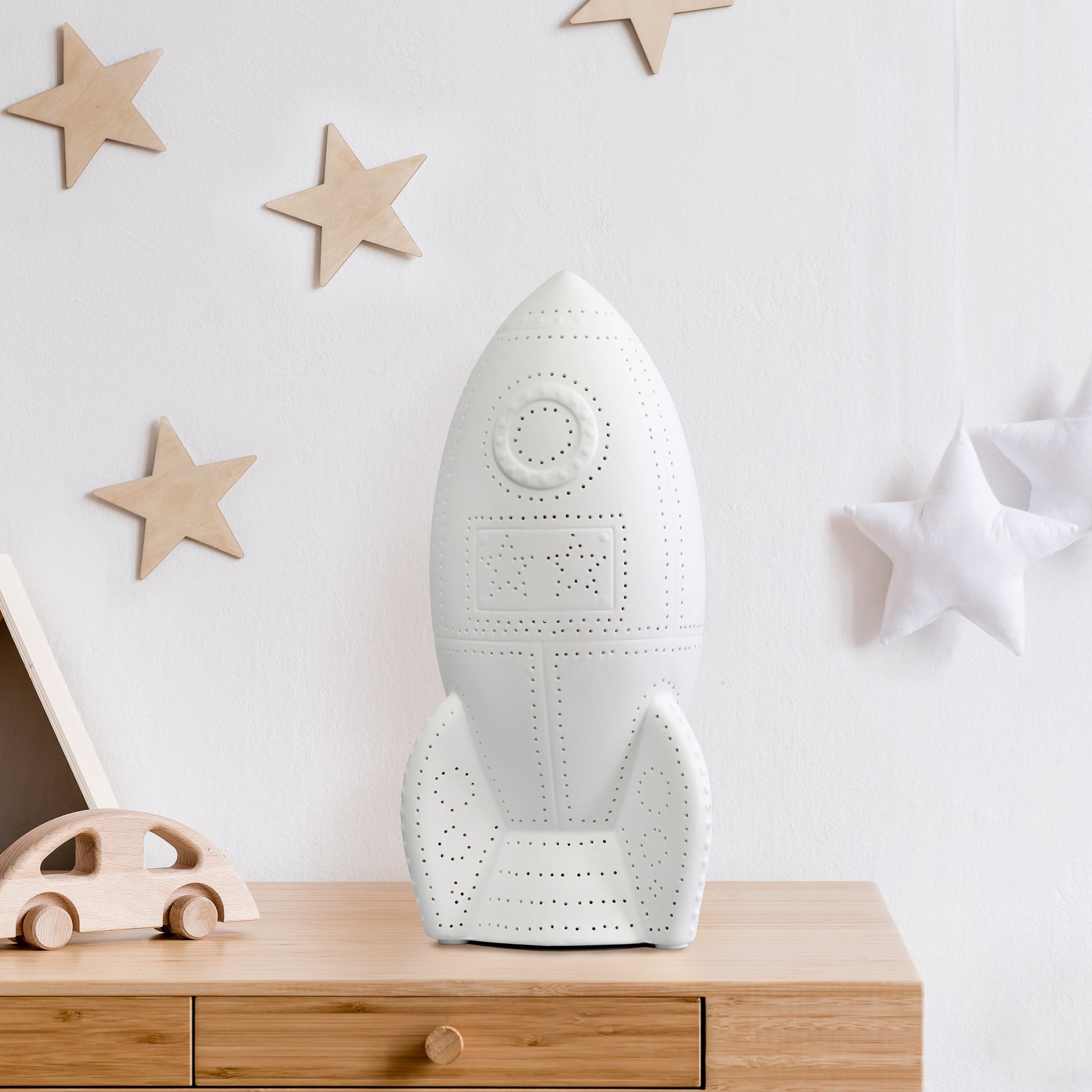 All The Rages Simple Designs Porcelain Rocketship Table Lamp