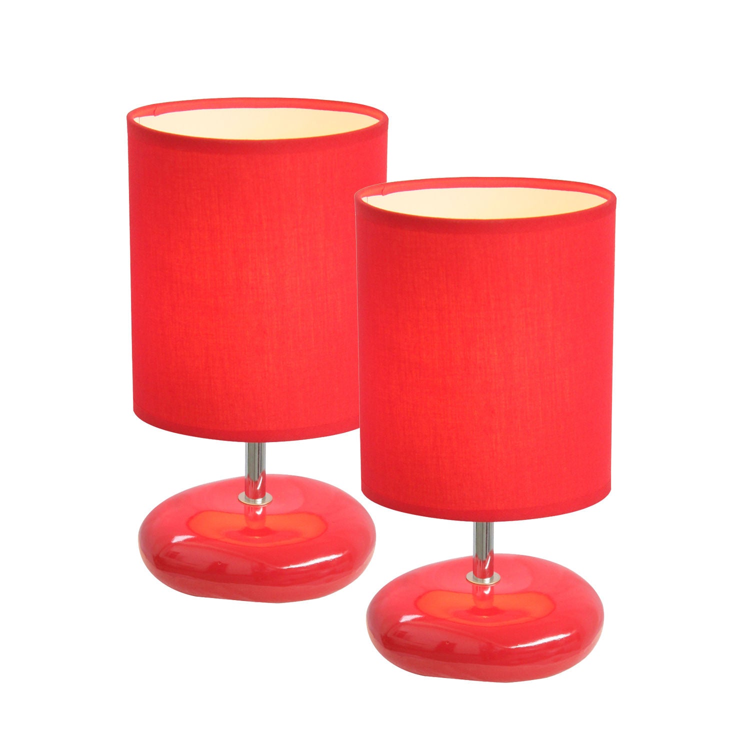 All The Rages Simple Designs Red Finish 2-Piece Set Stonies Small Stone Look Table Bedside Lamp