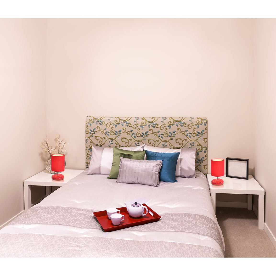 All The Rages Simple Designs Red Finish 2-Piece Set Stonies Small Stone Look Table Bedside Lamp