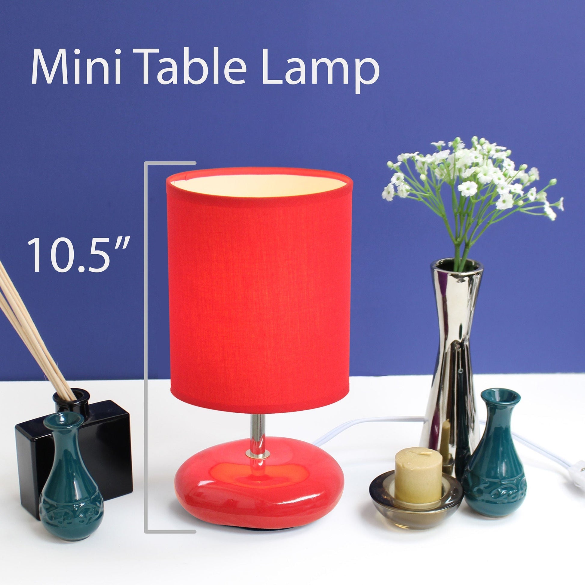 All The Rages Simple Designs Red Finish 2-Piece Set Stonies Small Stone Look Table Bedside Lamp