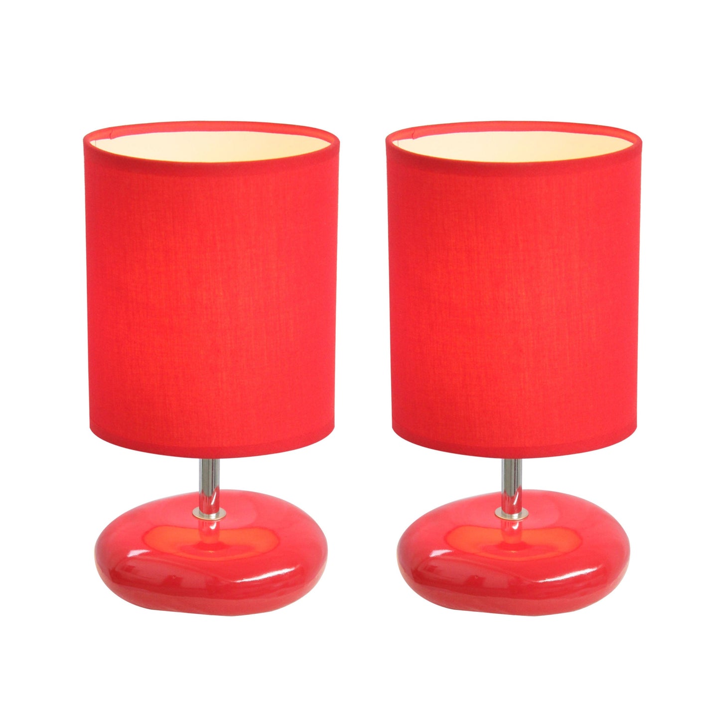 All The Rages Simple Designs Red Finish 2-Piece Set Stonies Small Stone Look Table Bedside Lamp