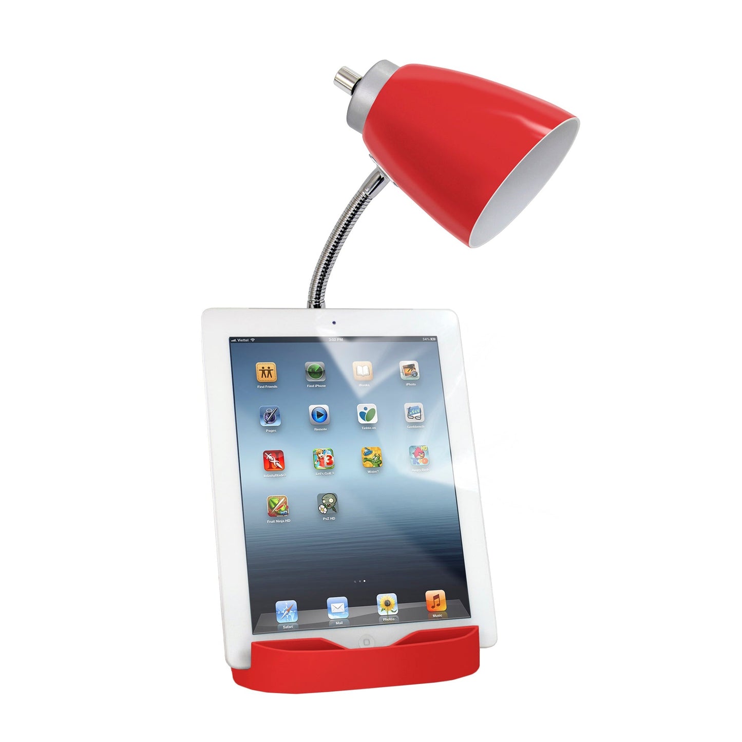 All The Rages Simple Designs Red Semi-Flexible Desk Lamp With iPad Tablet Stand Book Holder & USB Charging Outlet