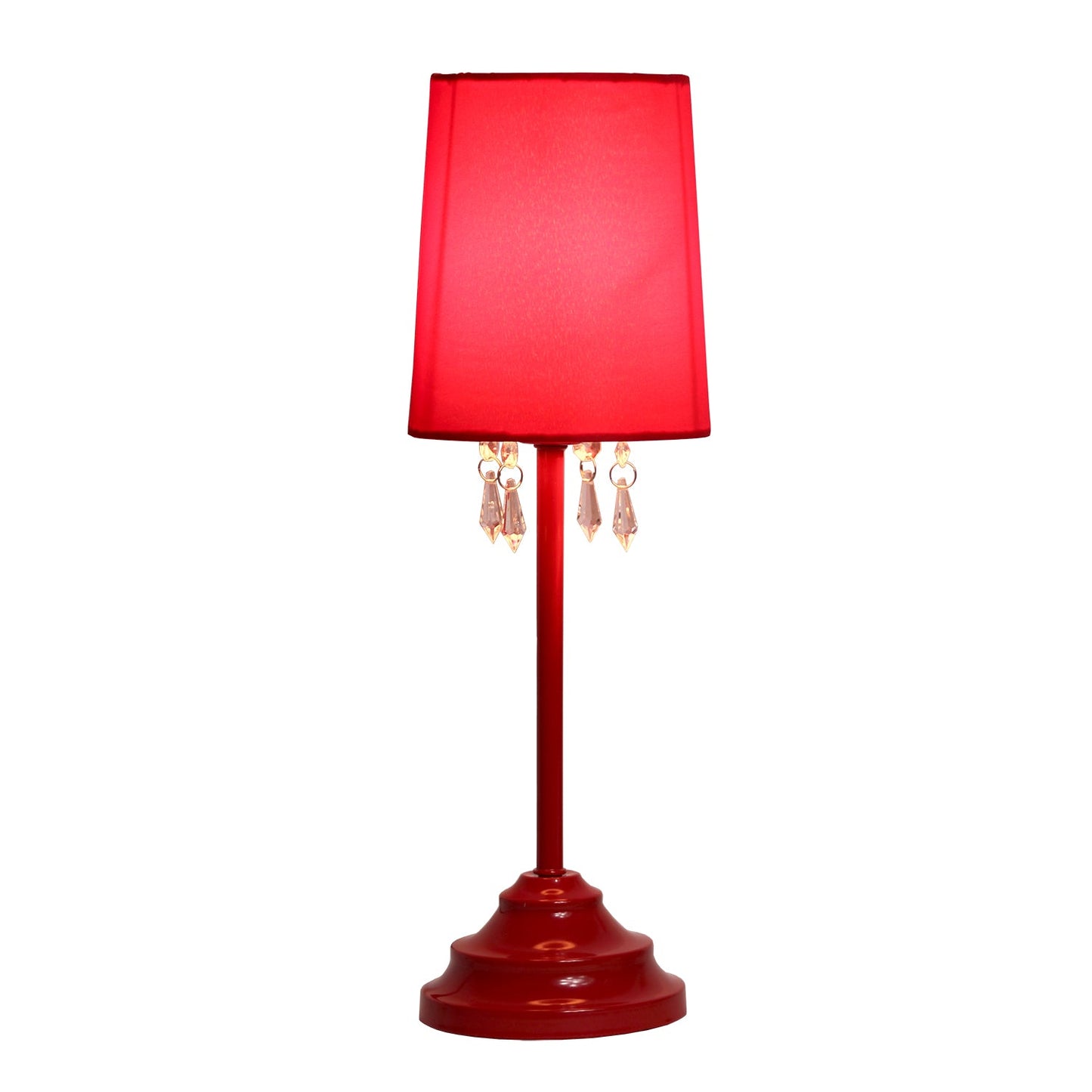 All The Rages Simple Designs Red Table Lamp With Fabric Shade & Hanging Acrylic Beads