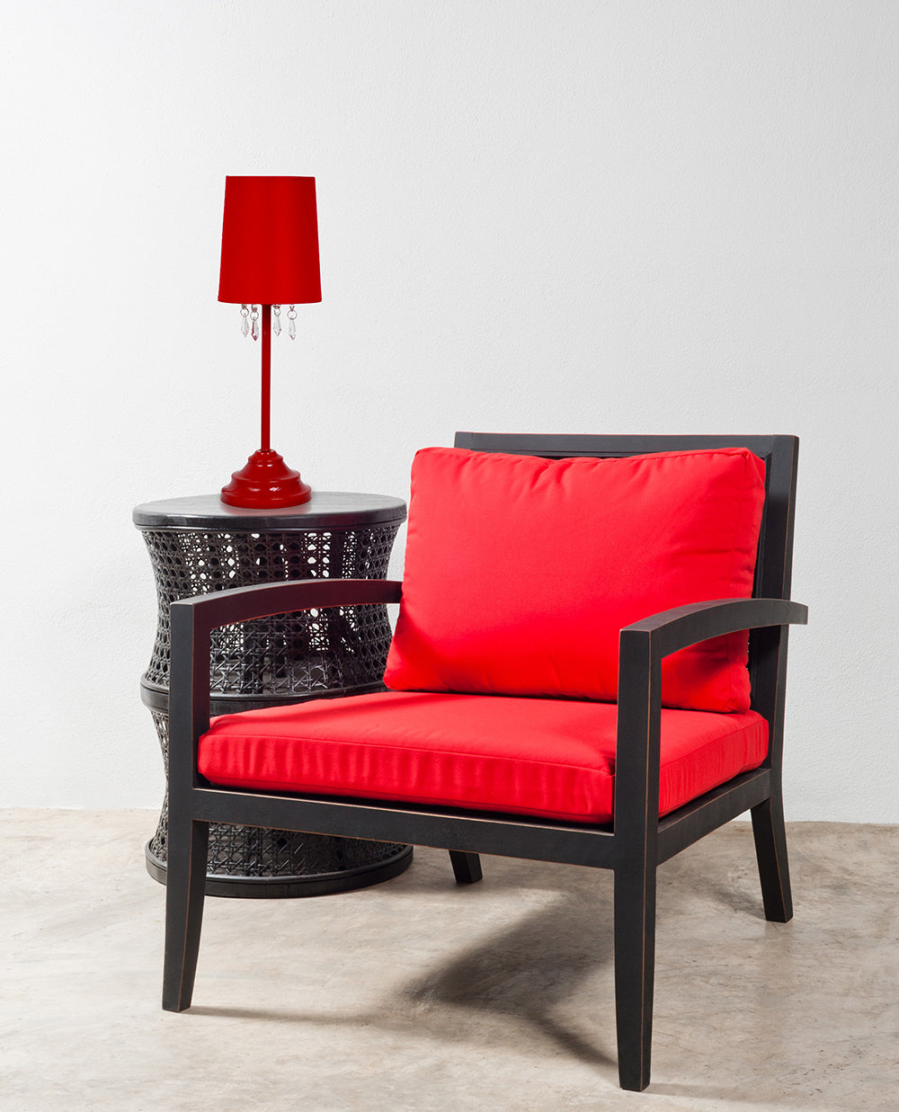 All The Rages Simple Designs Red Table Lamp With Fabric Shade & Hanging Acrylic Beads