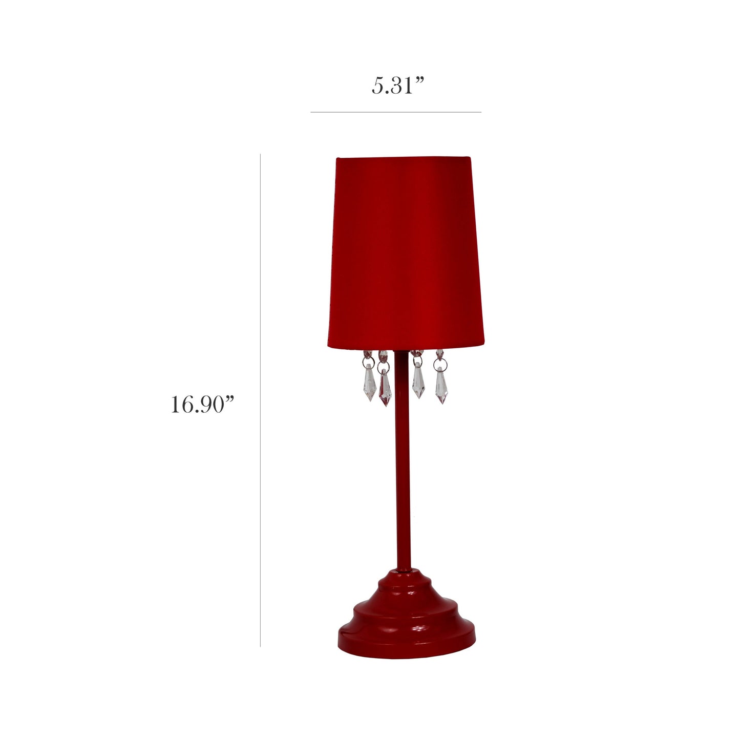 All The Rages Simple Designs Red Table Lamp With Fabric Shade & Hanging Acrylic Beads