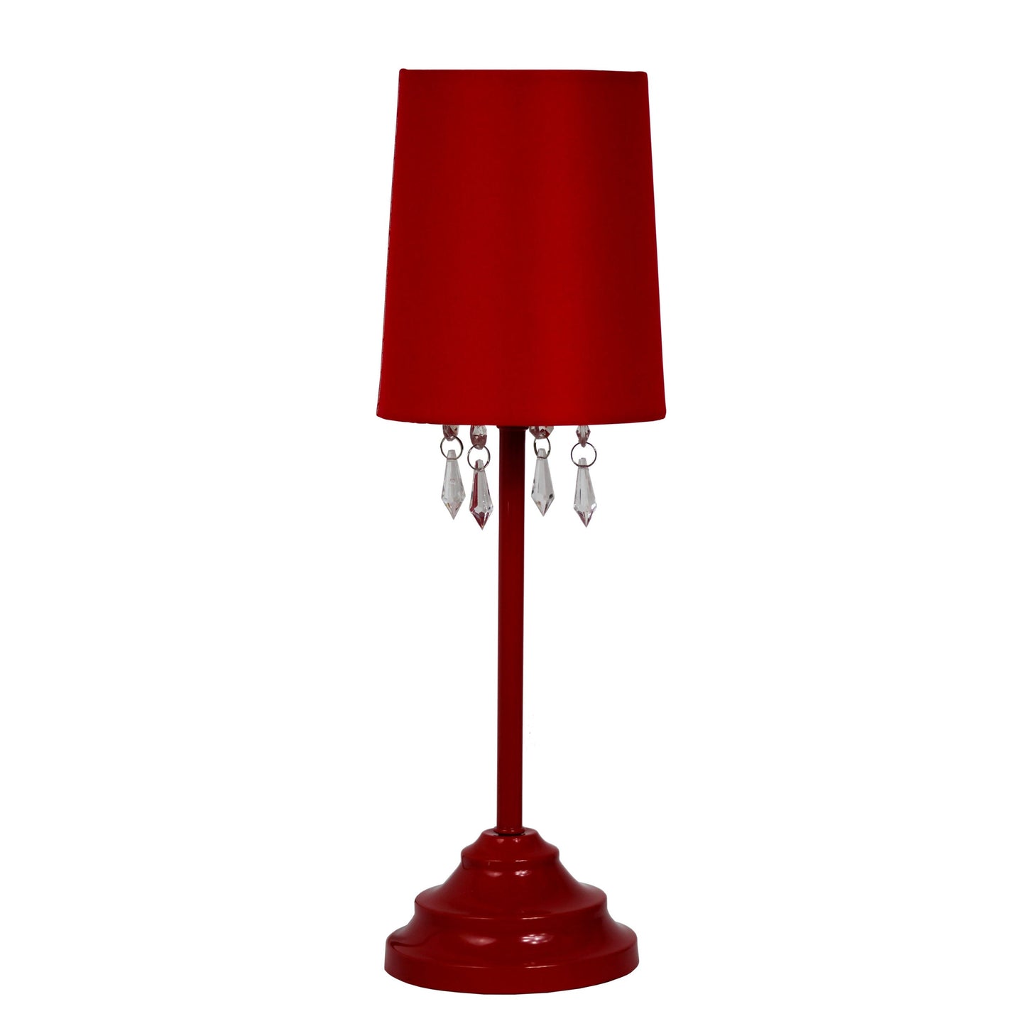 All The Rages Simple Designs Red Table Lamp With Fabric Shade & Hanging Acrylic Beads