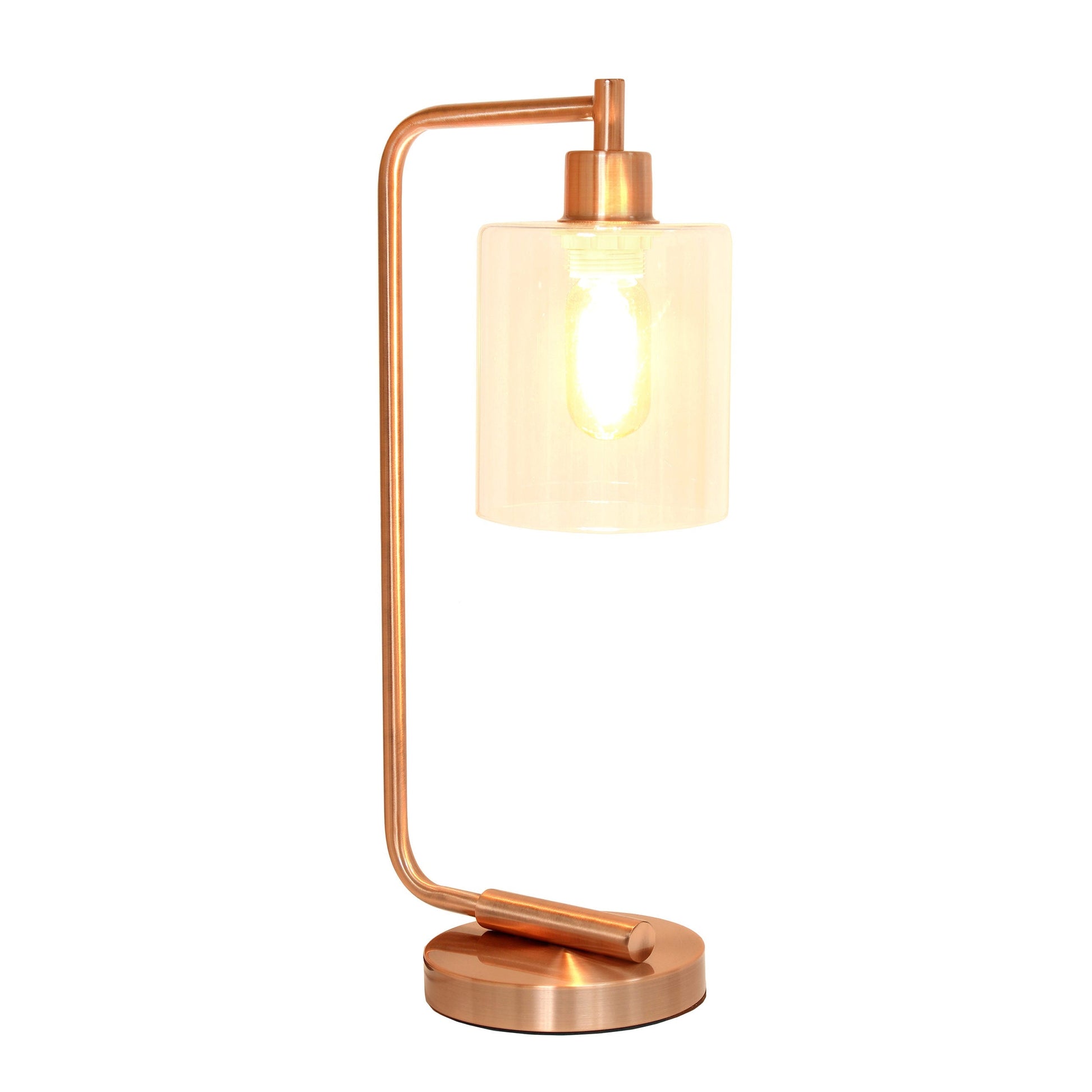 All The Rages Simple Designs Rose Gold Bronson Antique Style Industrial Iron Lantern Desk Lamp With Glass Shade