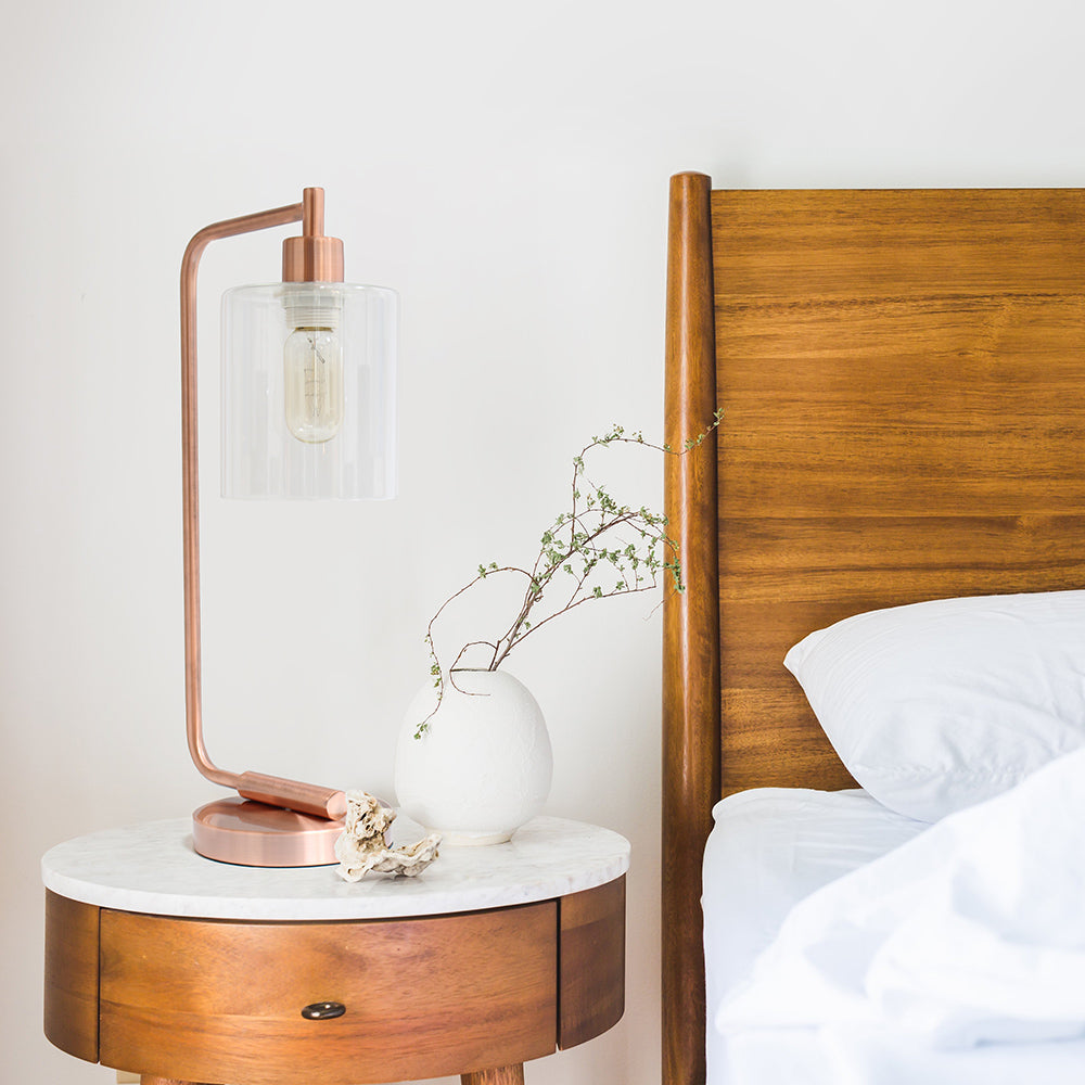 All The Rages Simple Designs Rose Gold Bronson Antique Style Industrial Iron Lantern Desk Lamp With Glass Shade