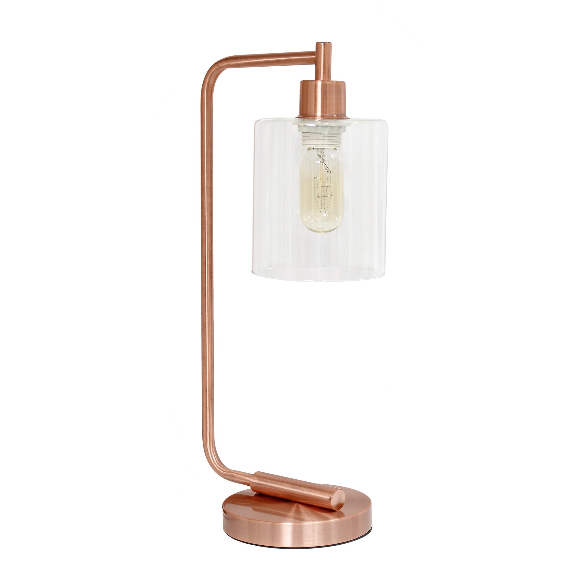All The Rages Simple Designs Rose Gold Bronson Antique Style Industrial Iron Lantern Desk Lamp With Glass Shade
