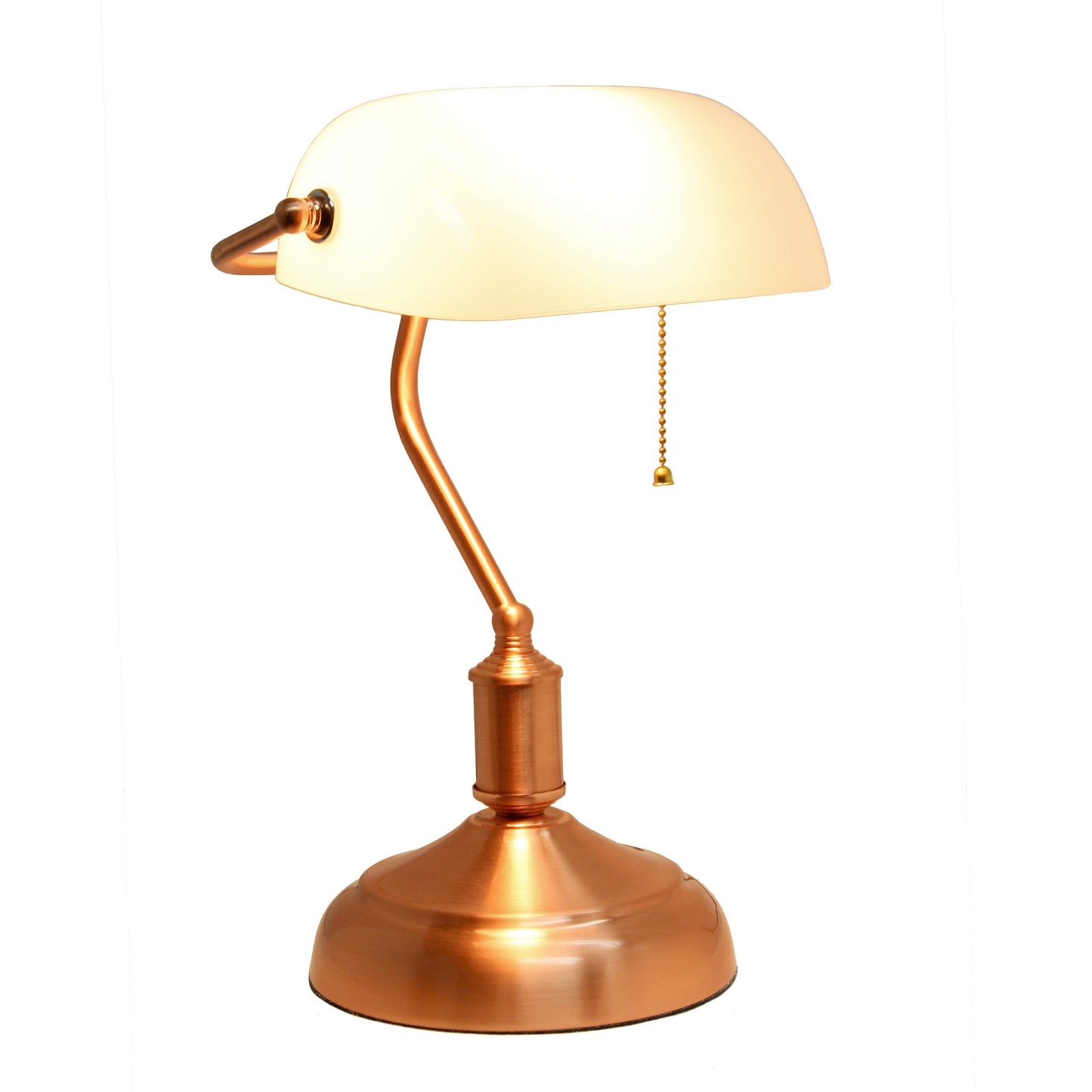 All The Rages Simple Designs Rose Gold Executive Bankers Desk Lamp With White Shade