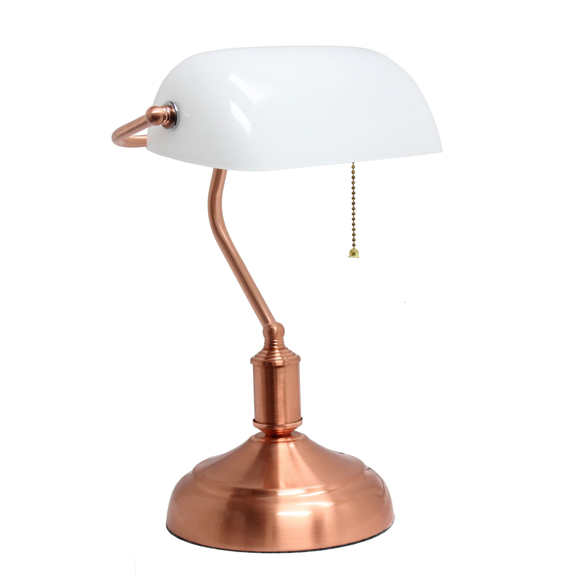 All The Rages Simple Designs Rose Gold Executive Bankers Desk Lamp With White Shade