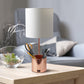 All The Rages Simple Designs Rose Gold Hammered Metal Organizer Table Lamp With USB Charging Port & Fabric Shade