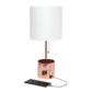 All The Rages Simple Designs Rose Gold Hammered Metal Organizer Table Lamp With USB Charging Port & Fabric Shade