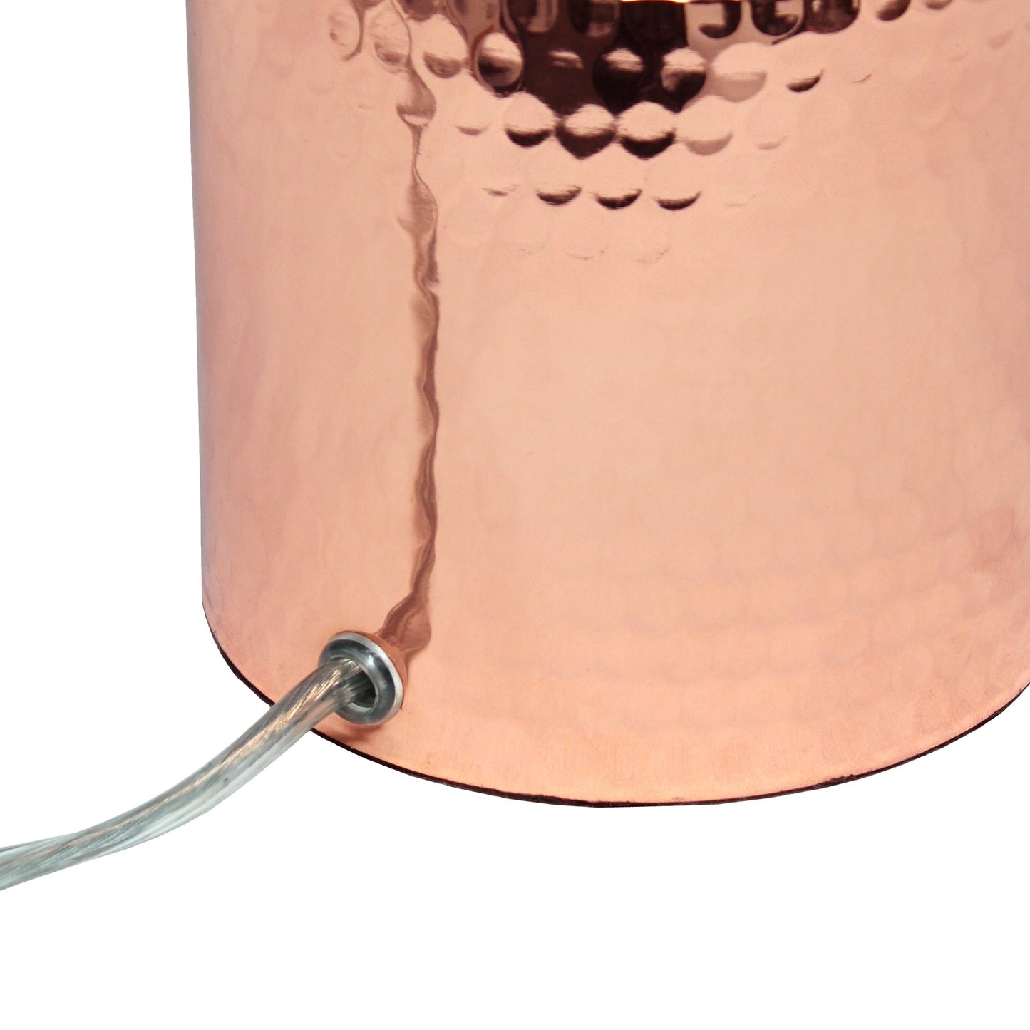 All The Rages Simple Designs Rose Gold Hammered Metal Organizer Table Lamp With USB Charging Port & Fabric Shade