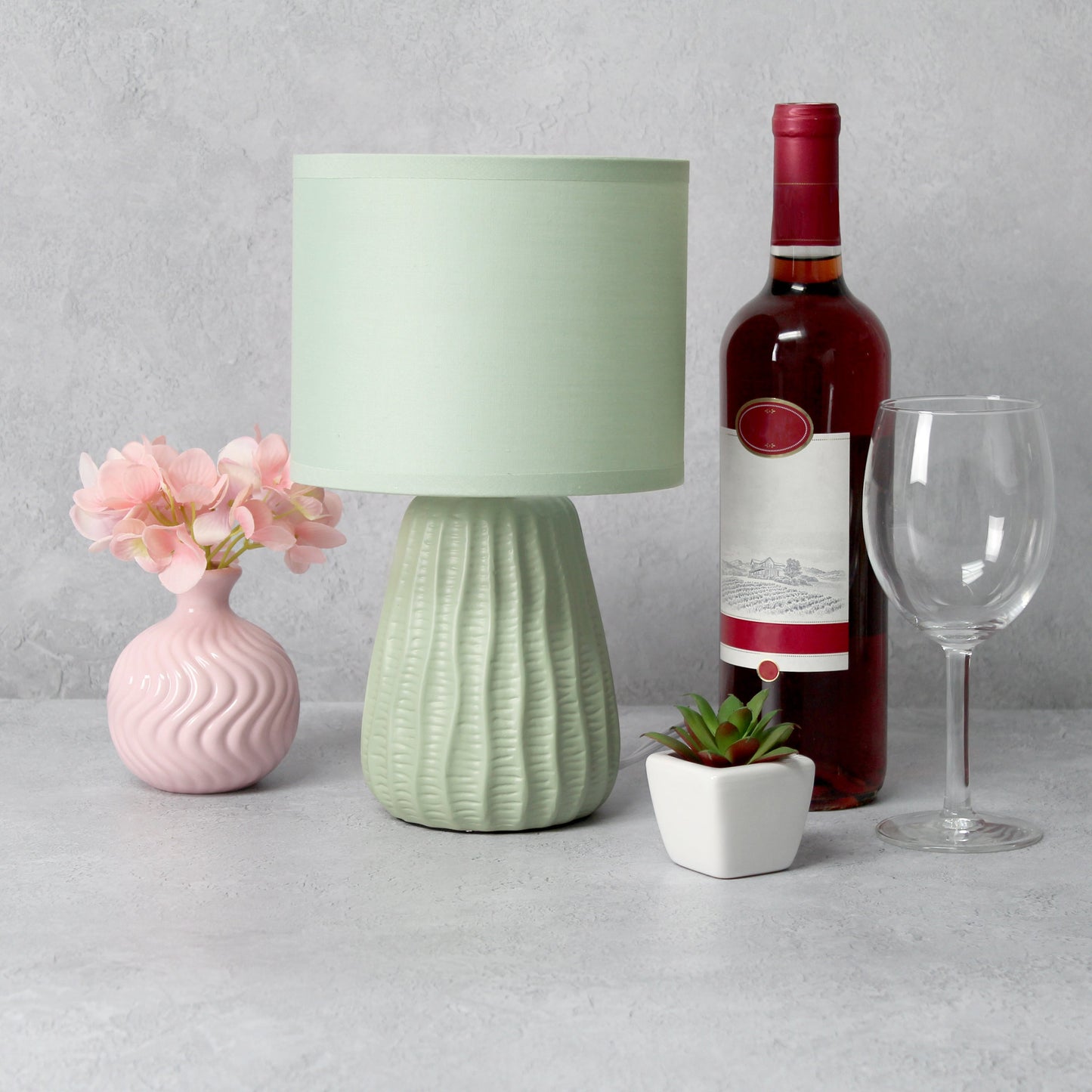 All The Rages Simple Designs Sage Green 11" Ceramic Texture Pastel Table Lamp With Matching Fabric Shade