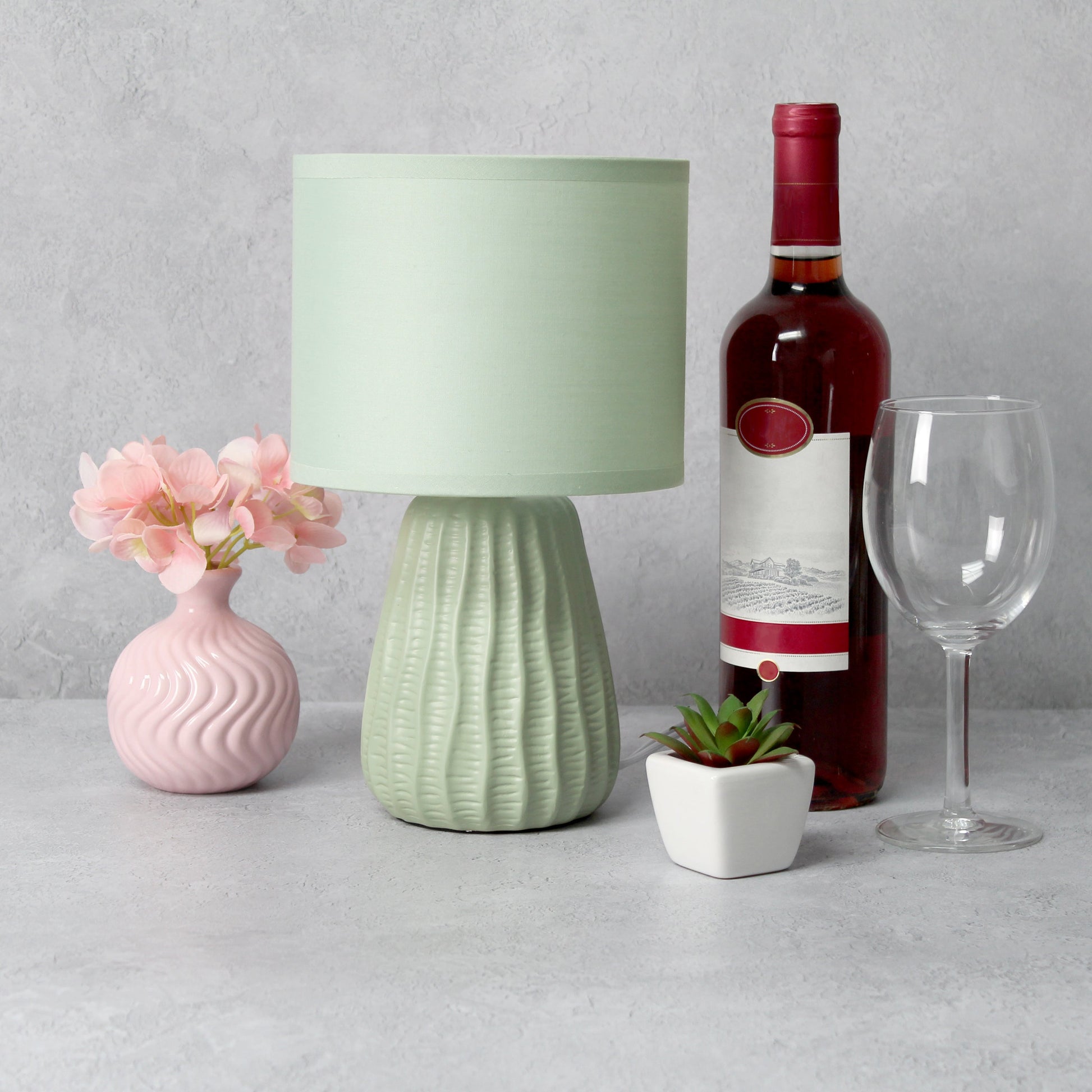 All The Rages Simple Designs Sage Green 11" Ceramic Texture Pastel Table Lamp With Matching Fabric Shade