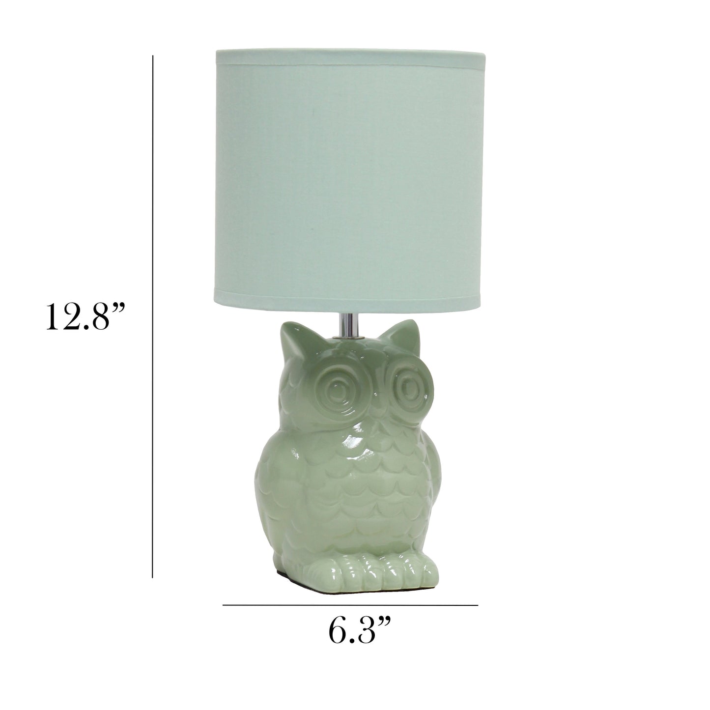 All The Rages Simple Designs Sage Green 13" Ceramic Owl Table Lamp With Matching Fabric Shade